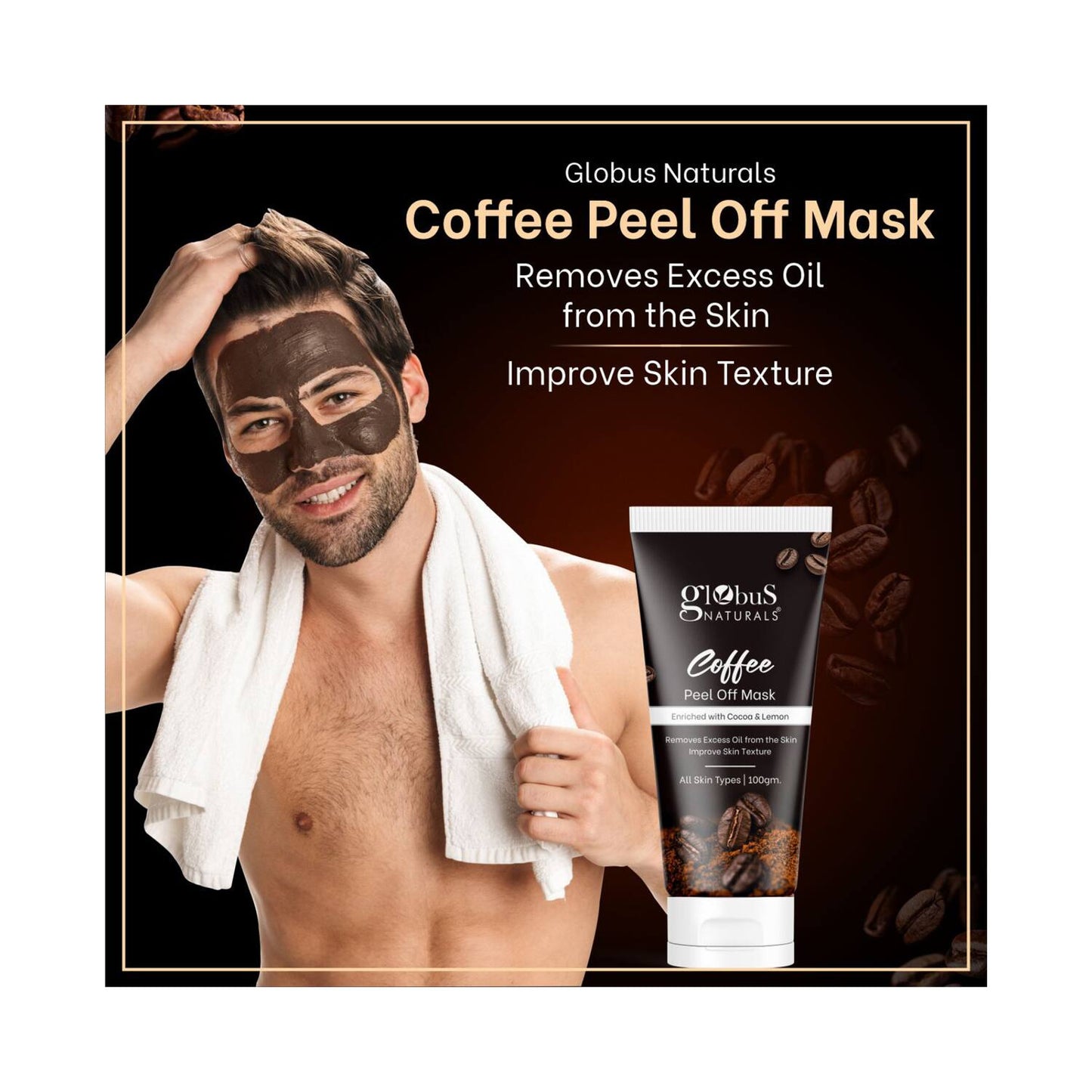 Globus Naturals Anti Acne Coffee , Glycolic & 1% Salicylic Acid Peel Off Mask Combo For Men (2 Pcs)