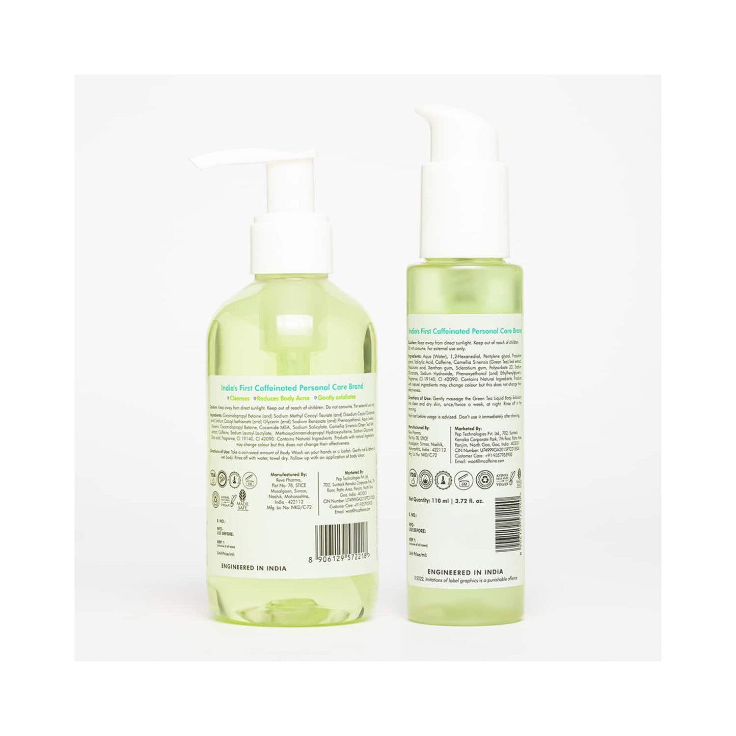 mCaffeine Body Exfoliator With BHA Salicylic Acid 2% And Green Tea Body Wash With BHA Salicylic Acid - 1% - (2Pcs)