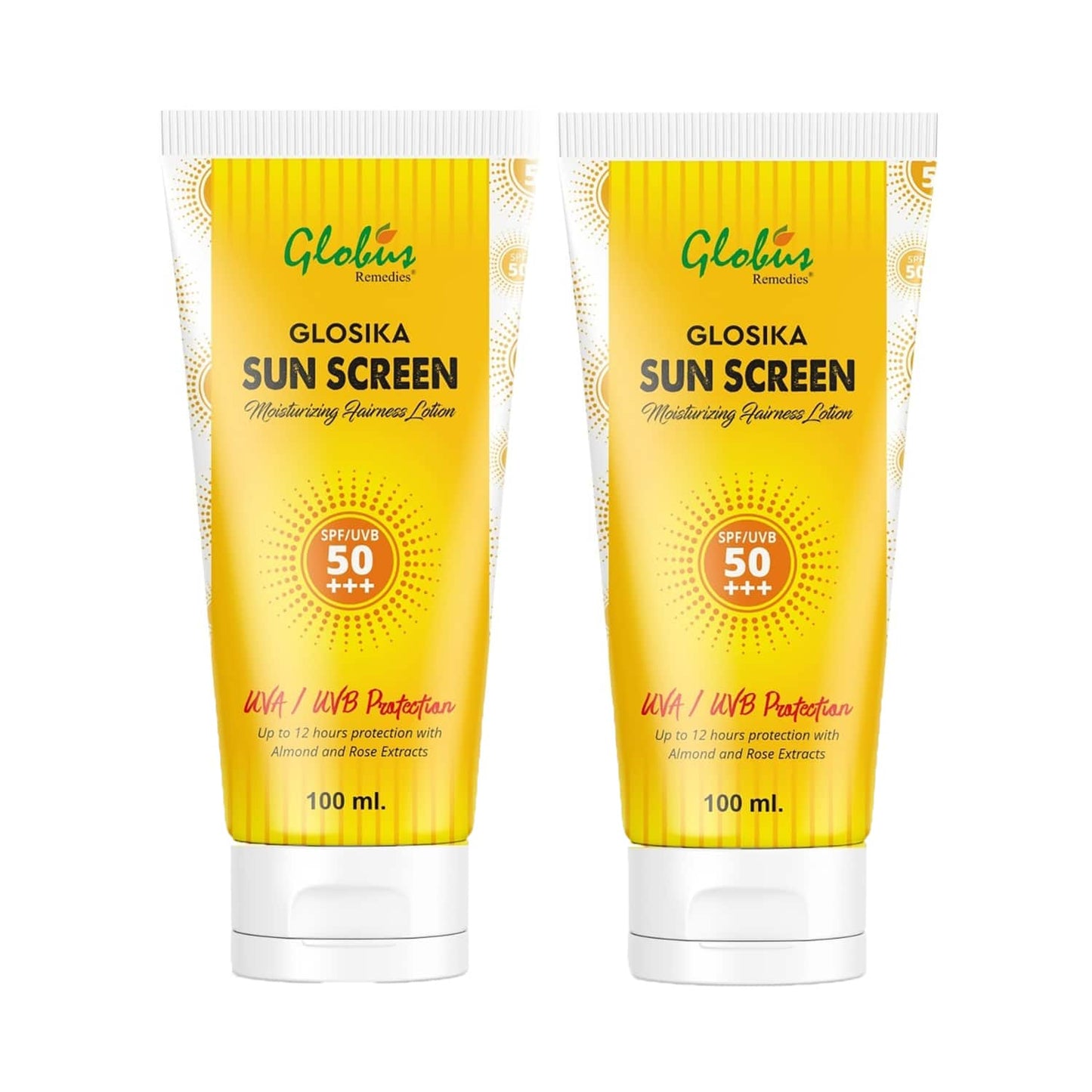 Globus Remedies Sunscreen Lotion SPF 50 Up To 12 Hr Protection With Almond & Rose Extract Combo (2pc)