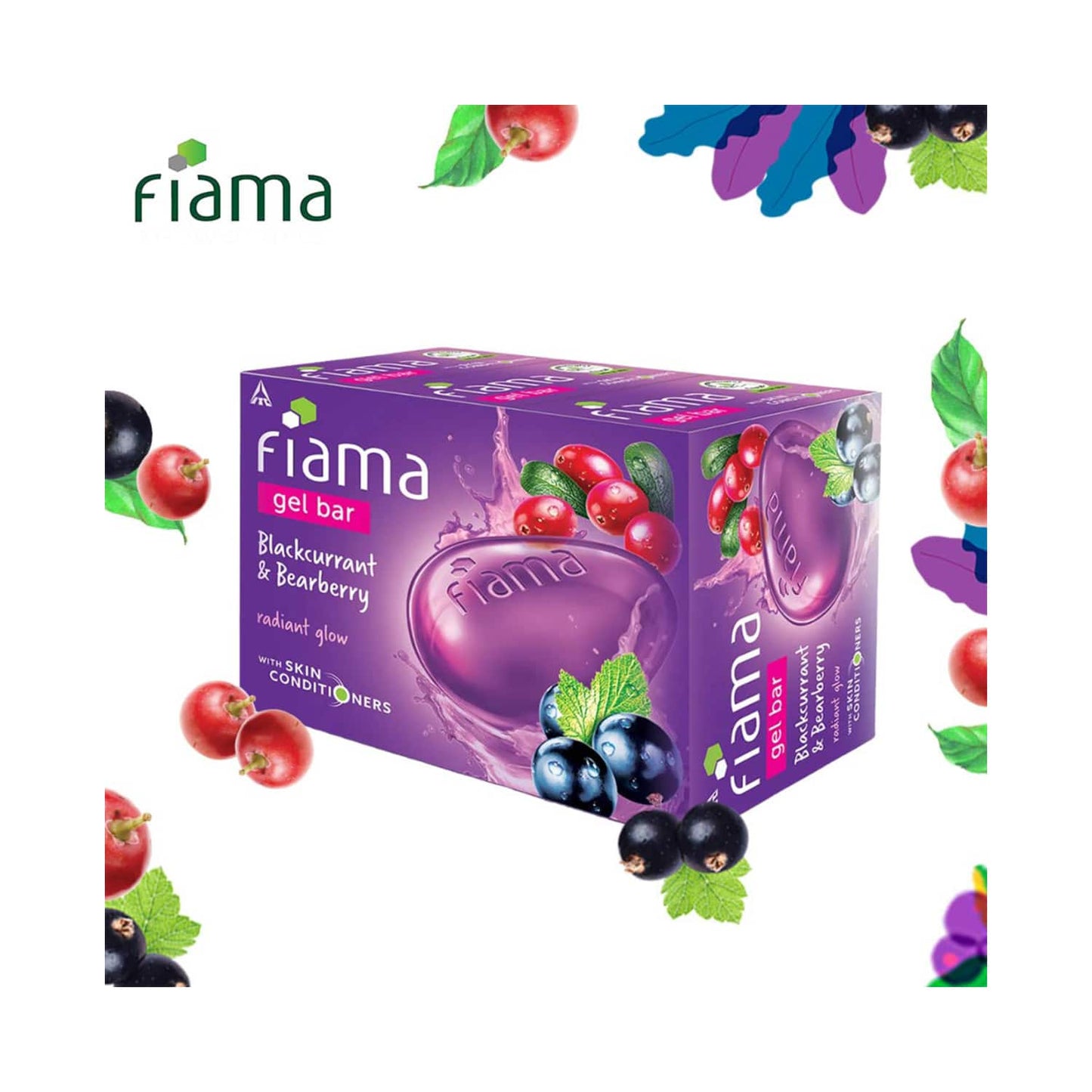 Fiama Blackcurrant and Bearberry Radiant Glow Gel Bar With Skin Conditioners - (3Pcs)