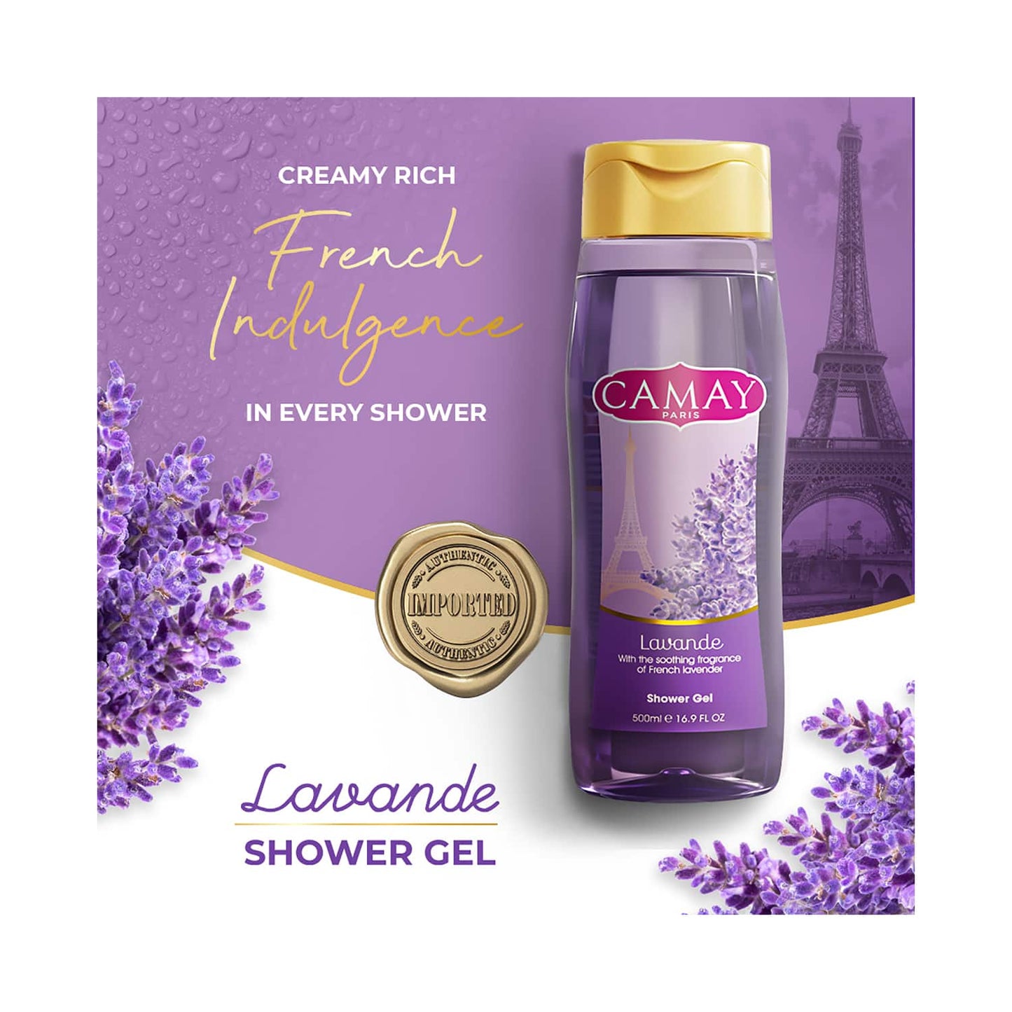 Camay Paris Lavender Shower Gel with Natural Oils (500ml)