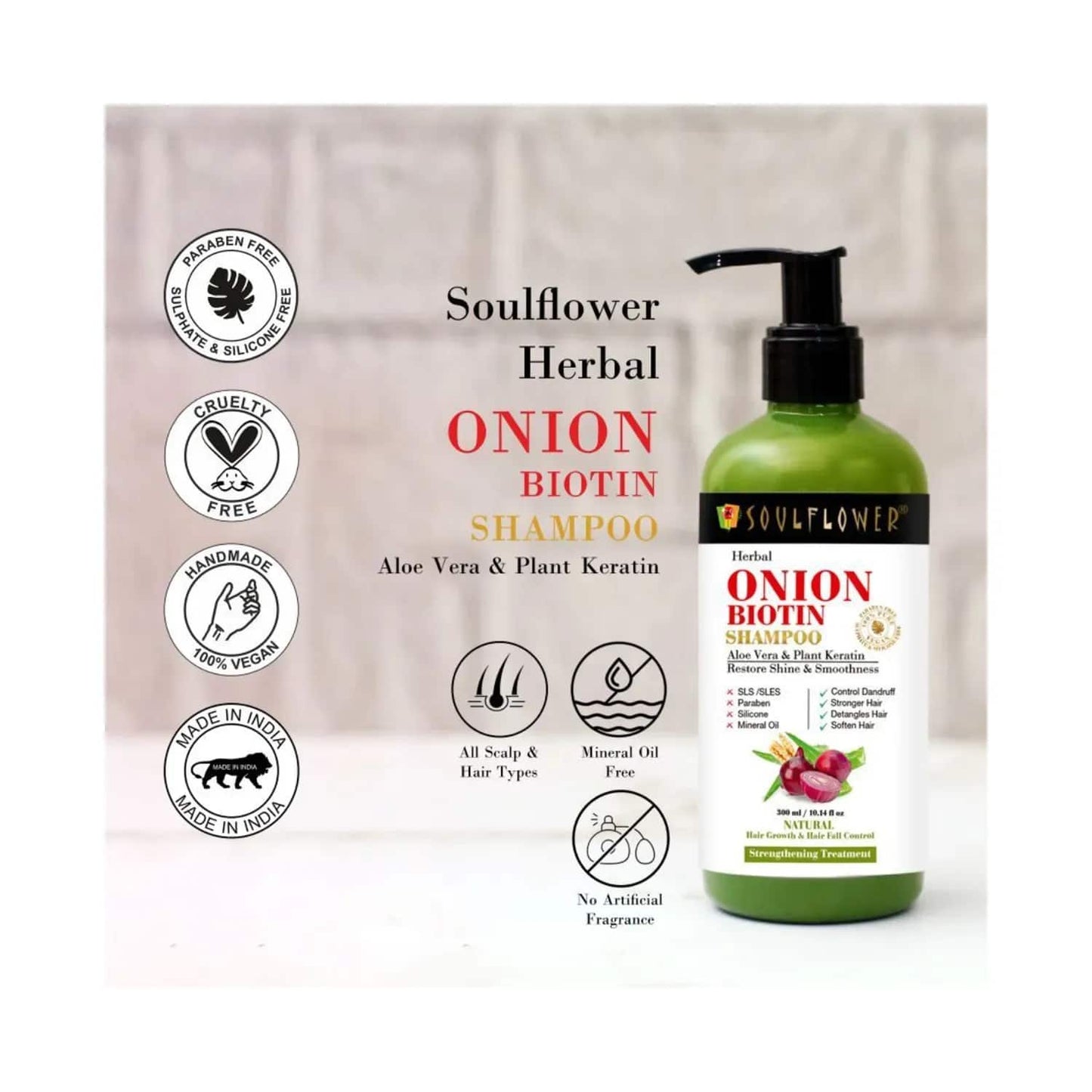 Soulflower Onion Biotin Shampoo with Aloe Vera & Plant Keratin - (300ml)