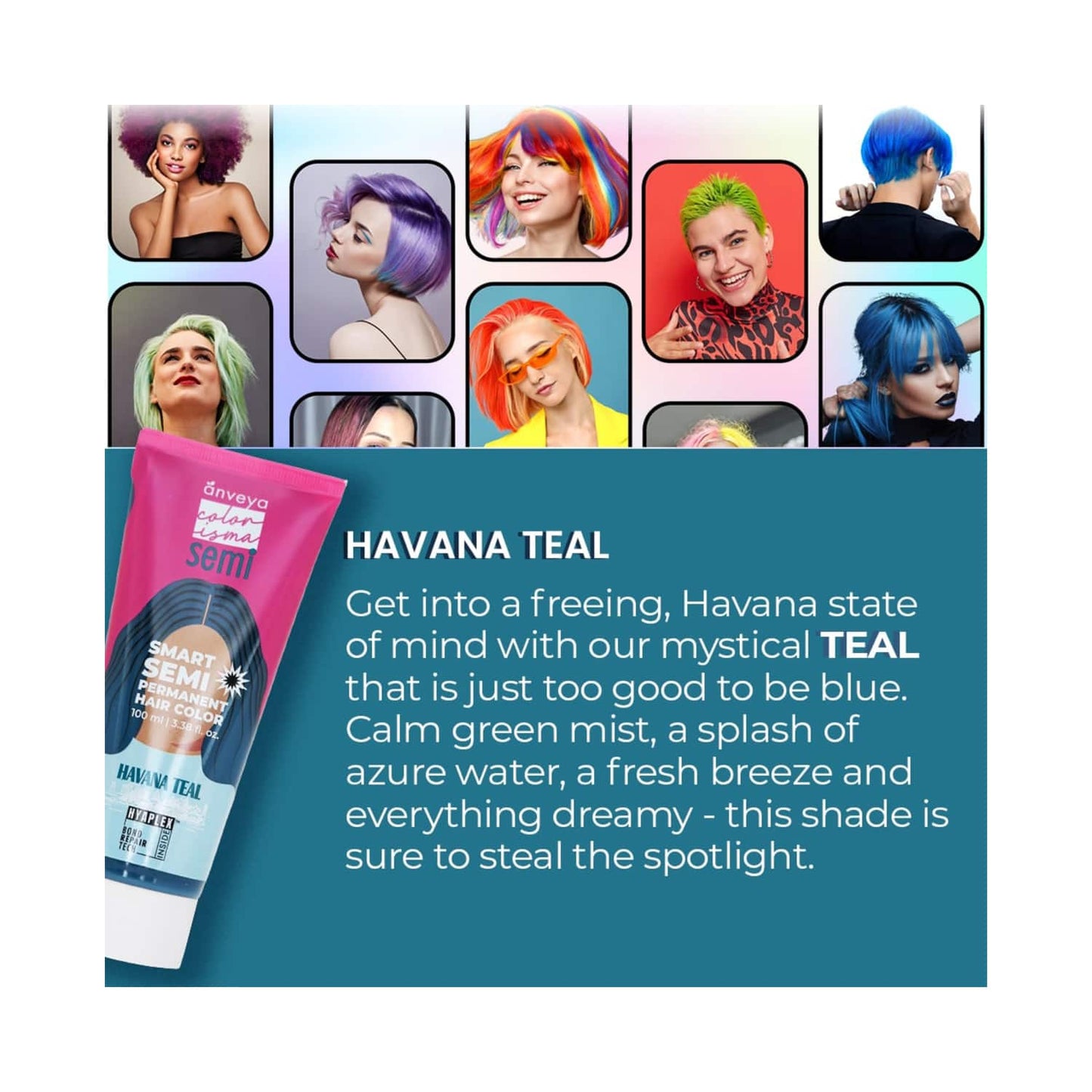 Anveya Semi Permanent Hair Color - Havana Teal (100ml)