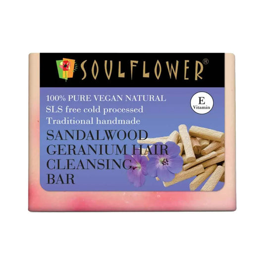 Soulflower Sandalwood Geranium Hair Cleansing Bar Soap - (150g)