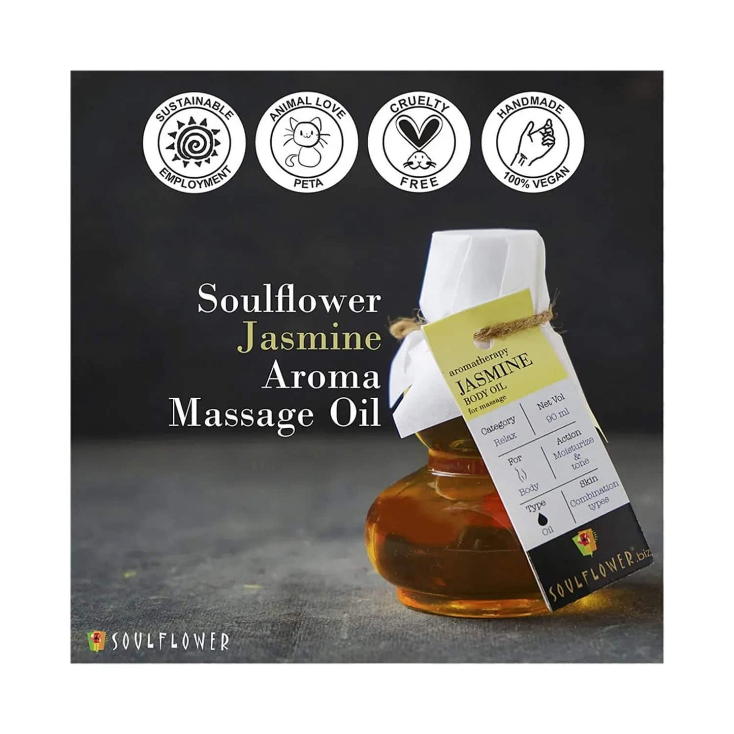 Soulflower Jasmine Aroma Massage Oil - (90ml)