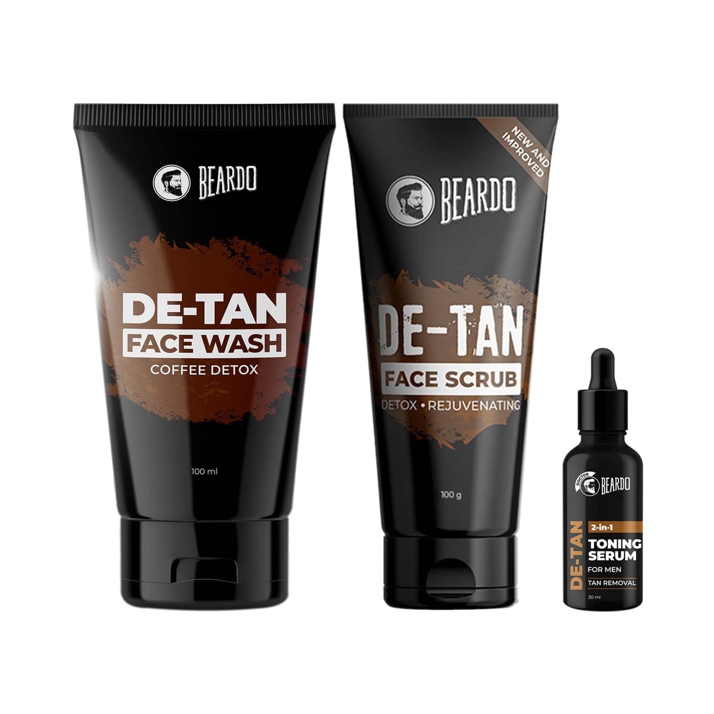 Beardo DeTan Face Scrub Tube, Face Wash 50 dia & 2 in 1 Toning Serum Combo