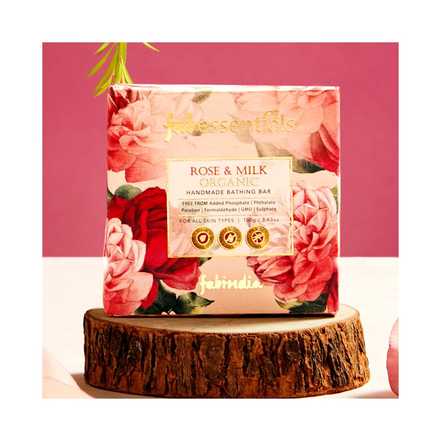 Fabessentials by Fabindia Rose & Milk Handmade Bathing Bar 100% Organic With Coconut Oil & Vitamin E (100g)