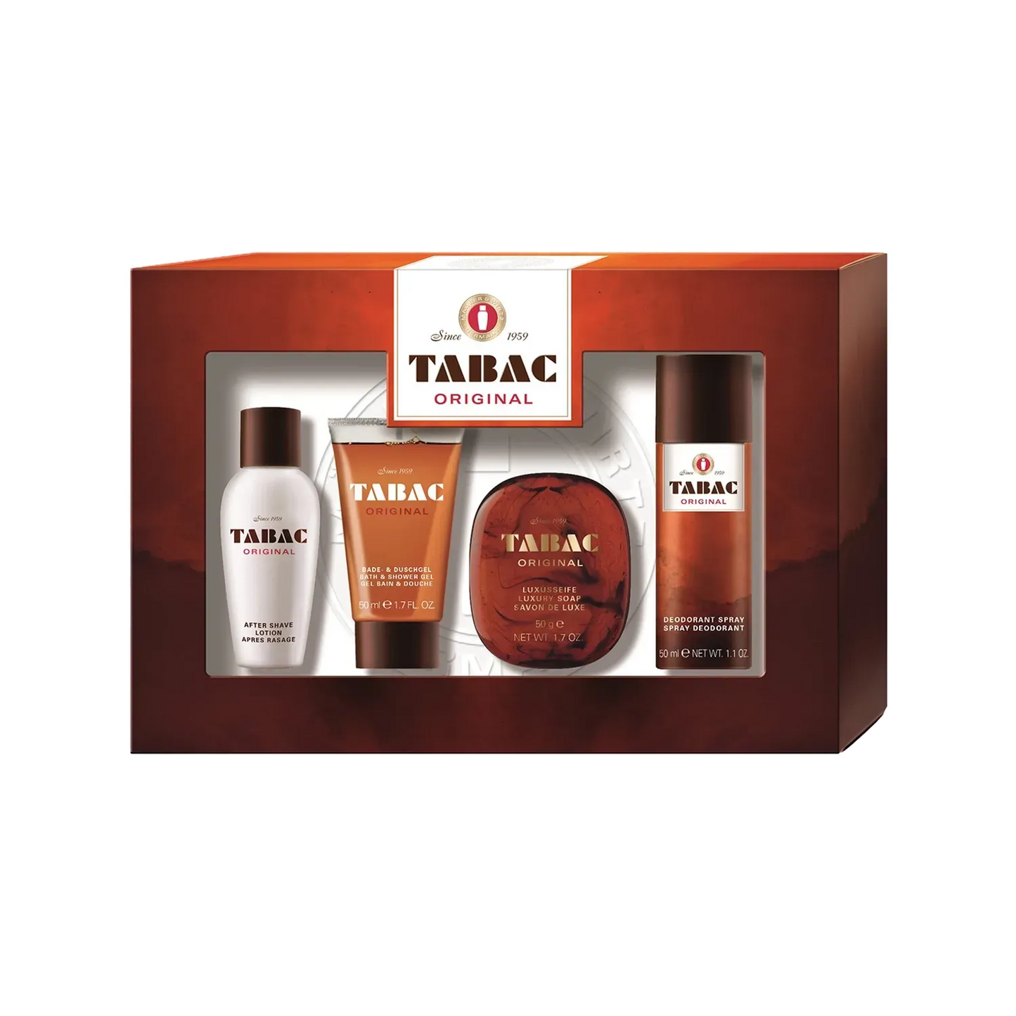 Tabac Original Quattro Mini SET : Deo, Soap, Bath & Shower Gel, After shave lotion (3 pcs)