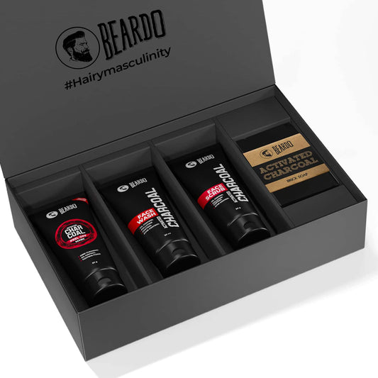 Beardo Charcoal 4-In-1 Combo With Face Wash, Face Scrub, Peel off Mask & Charcoal Soap - (4 Pcs)