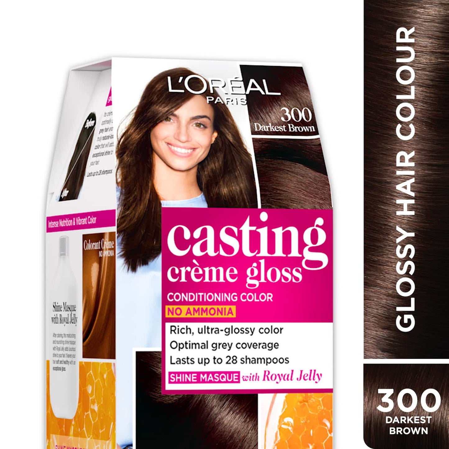 L'Oreal Paris Casting Creme Gloss Hair Color, 300 Darkest Brown, 87.5g+72ml