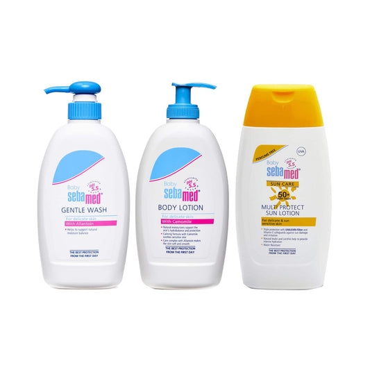 Sebamed Baby Gentle Wash (400 ml), Body Lotion (400 ml) & 50+ Sun Lotion (200 ml)