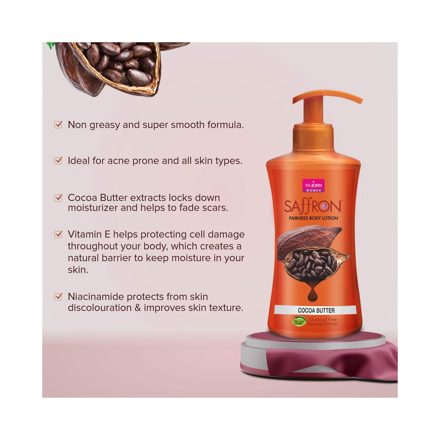 VI-JOHN Saffron Cocoa Butter Fairness Body Lotion (250ml)