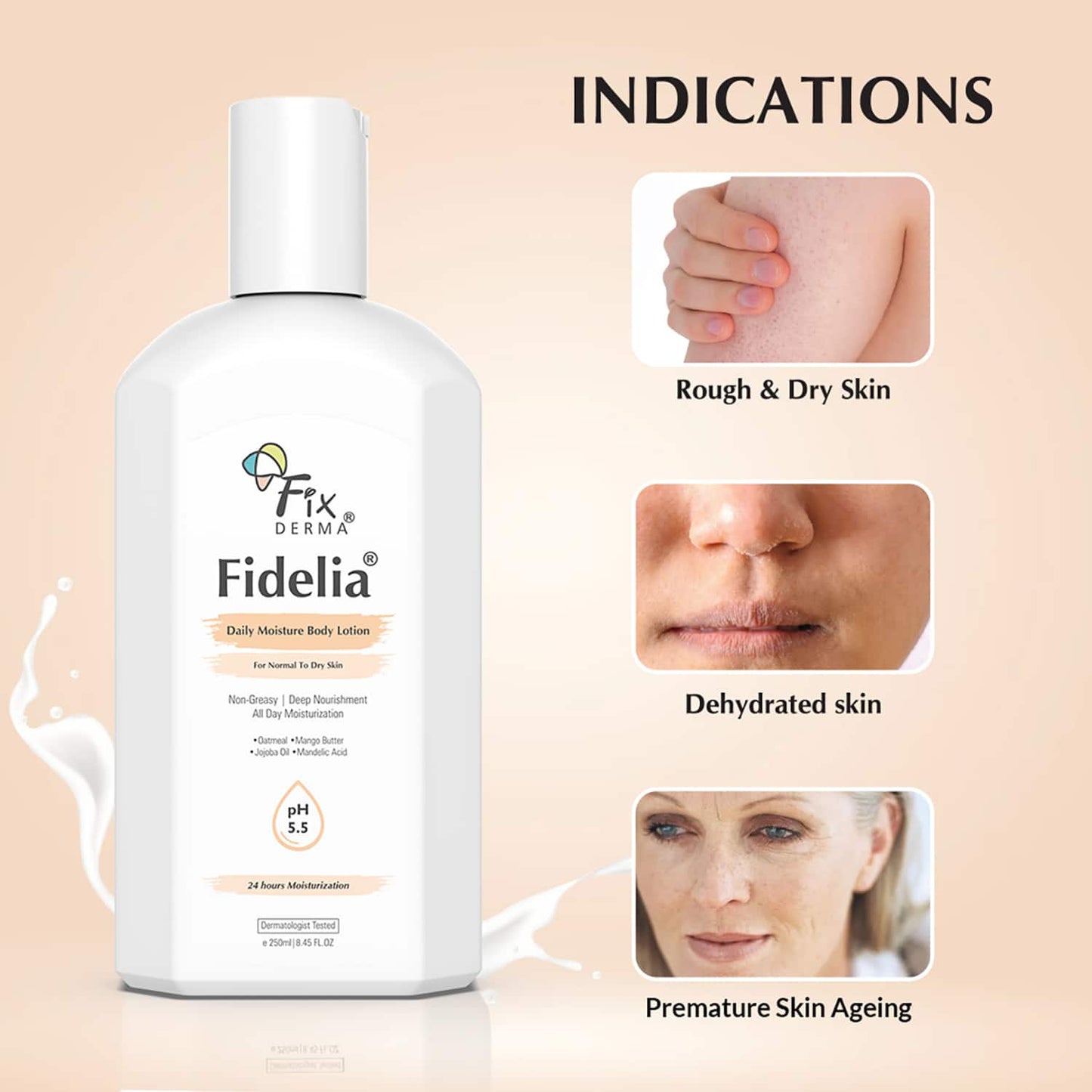 Fixderma Fidelia Daily Moisturizing Body Lotion for Dry Skin with Jojoba Oil & Oatmeal (250ml)