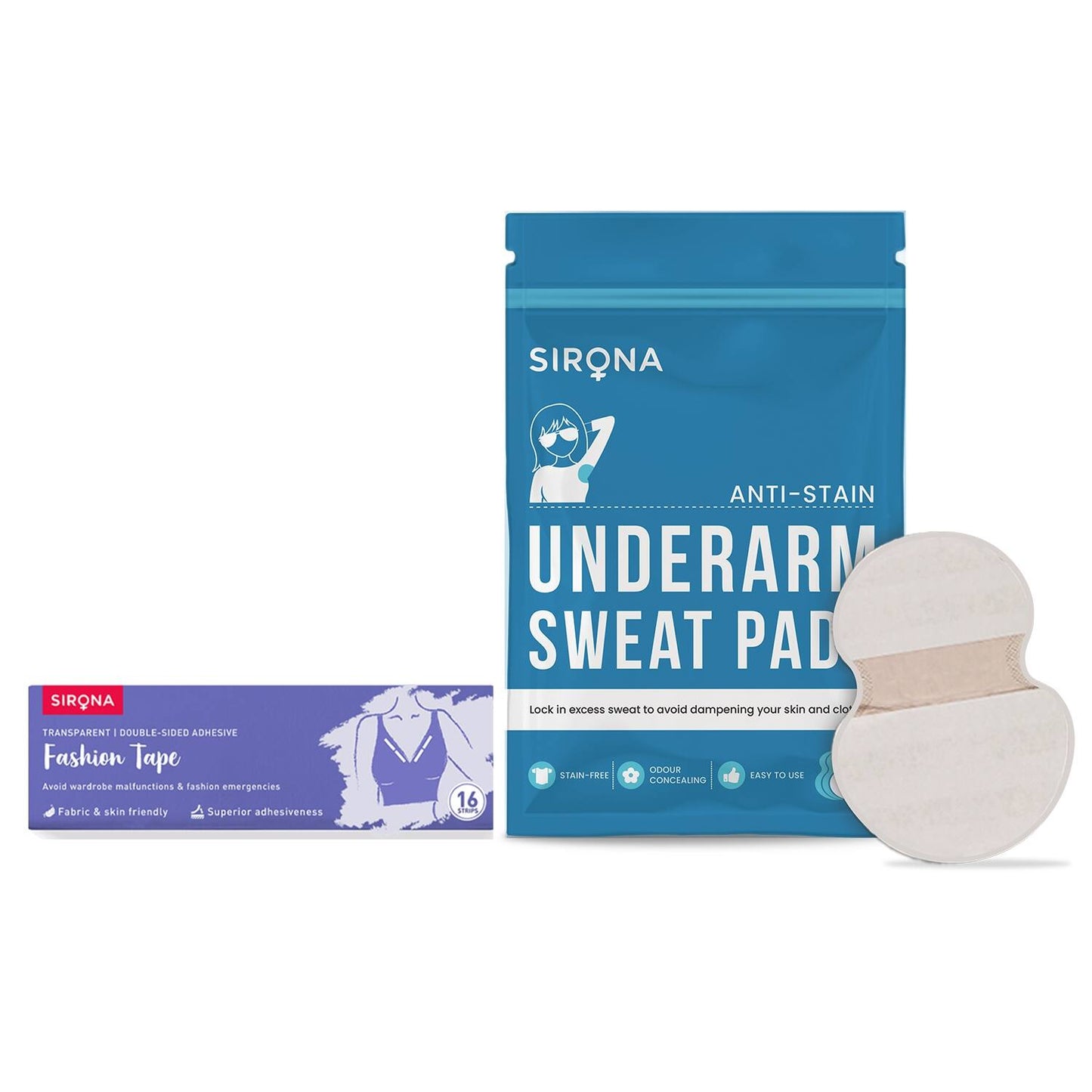 Sirona Super Absorbent Under Arm Sweat Pads with Transparent Fashion Tapes