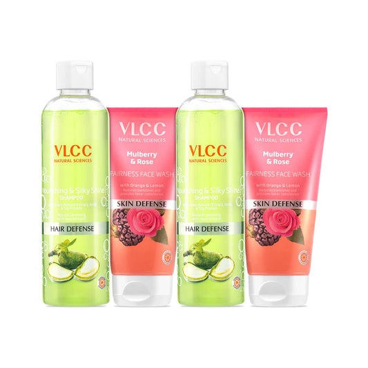 VLCC Nourishing and Silky Shine Shampoo & Mulberry & Rose Facewash Combo