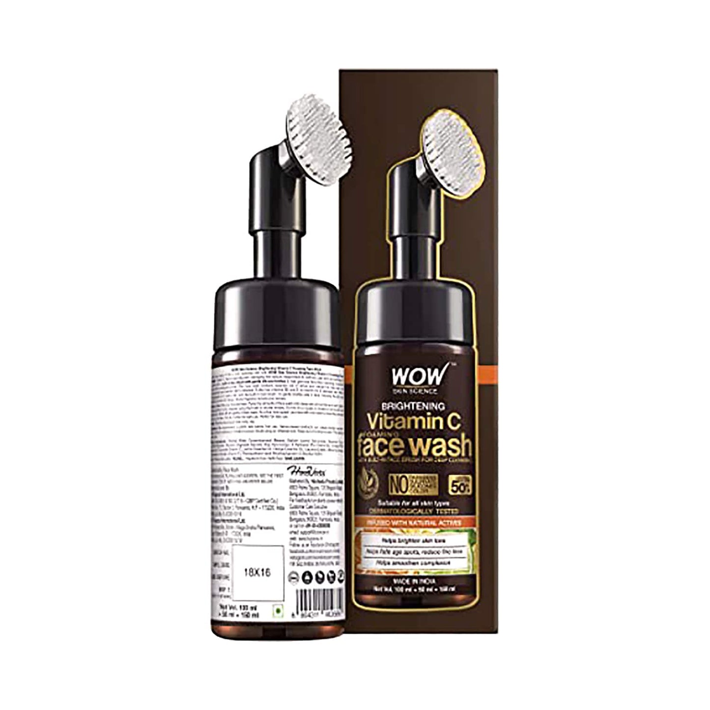 WOW SKIN SCIENCE Brightening Vitamin C Foaming Face Wash With Built-In Face Brush (150ml)