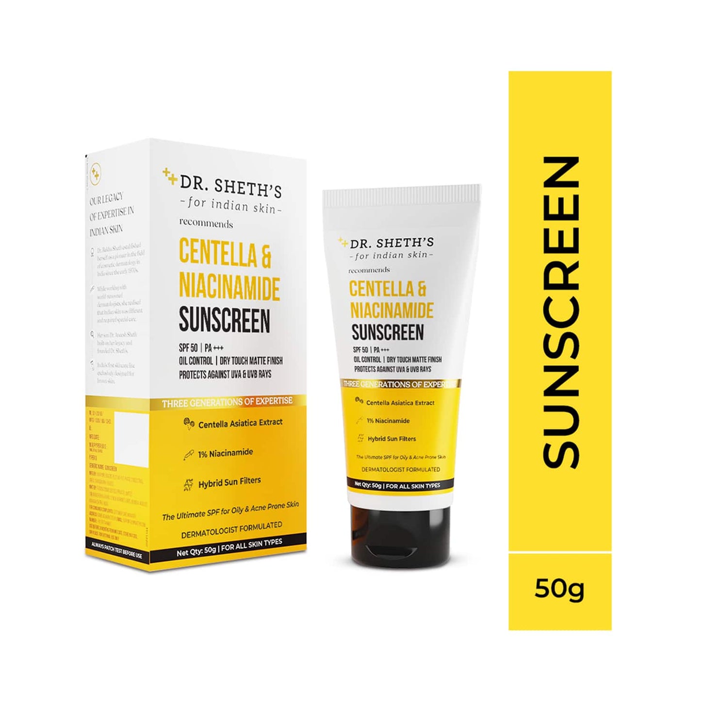 Dr. Sheth's Centella & Niacinamide Oil & Acne Control Sunscreen SPF 50 PA+++ (50g)