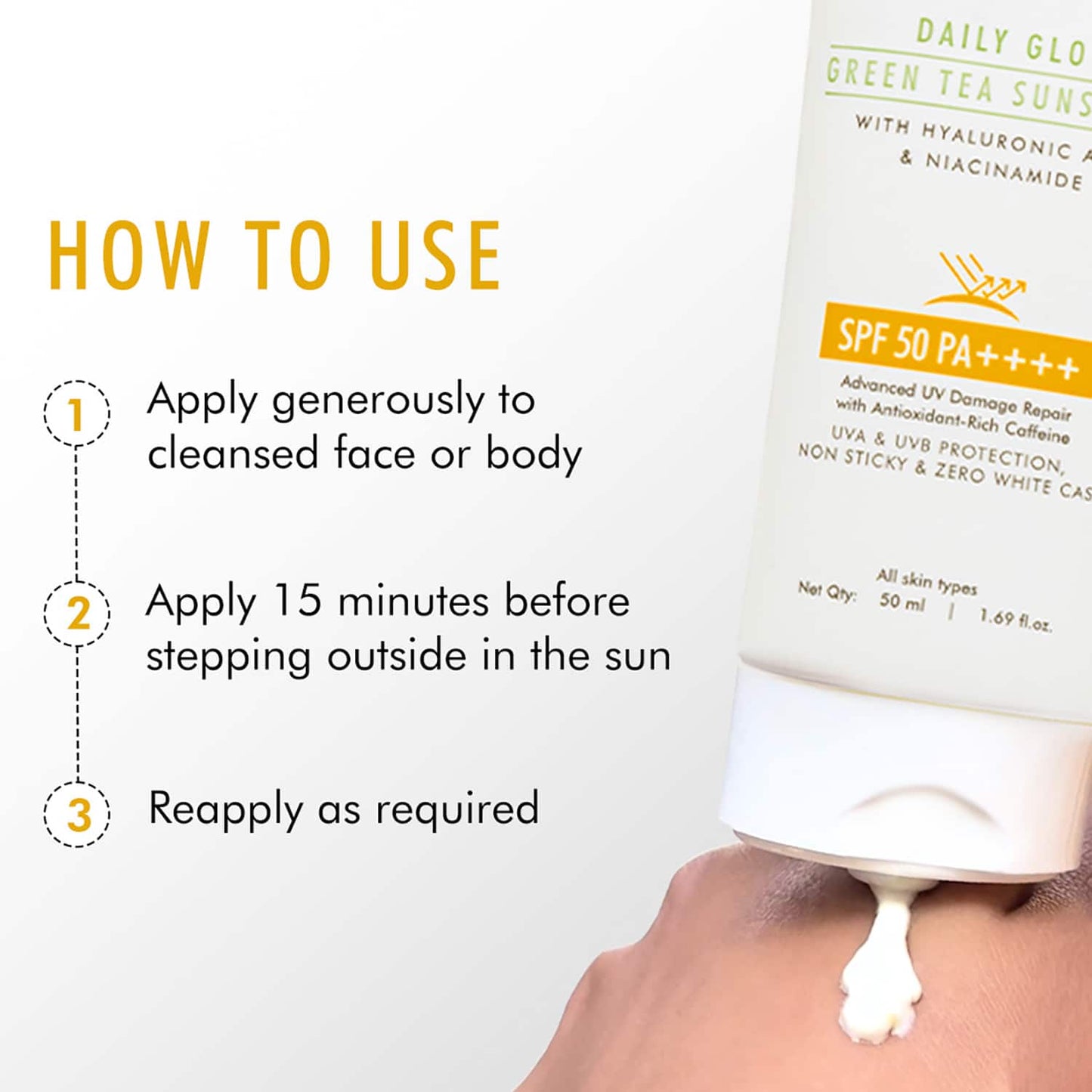 mCaffeine Daily Glow Sunscreen SPF50 PA++++ with Niacinamide & Green Tea, No White Cast