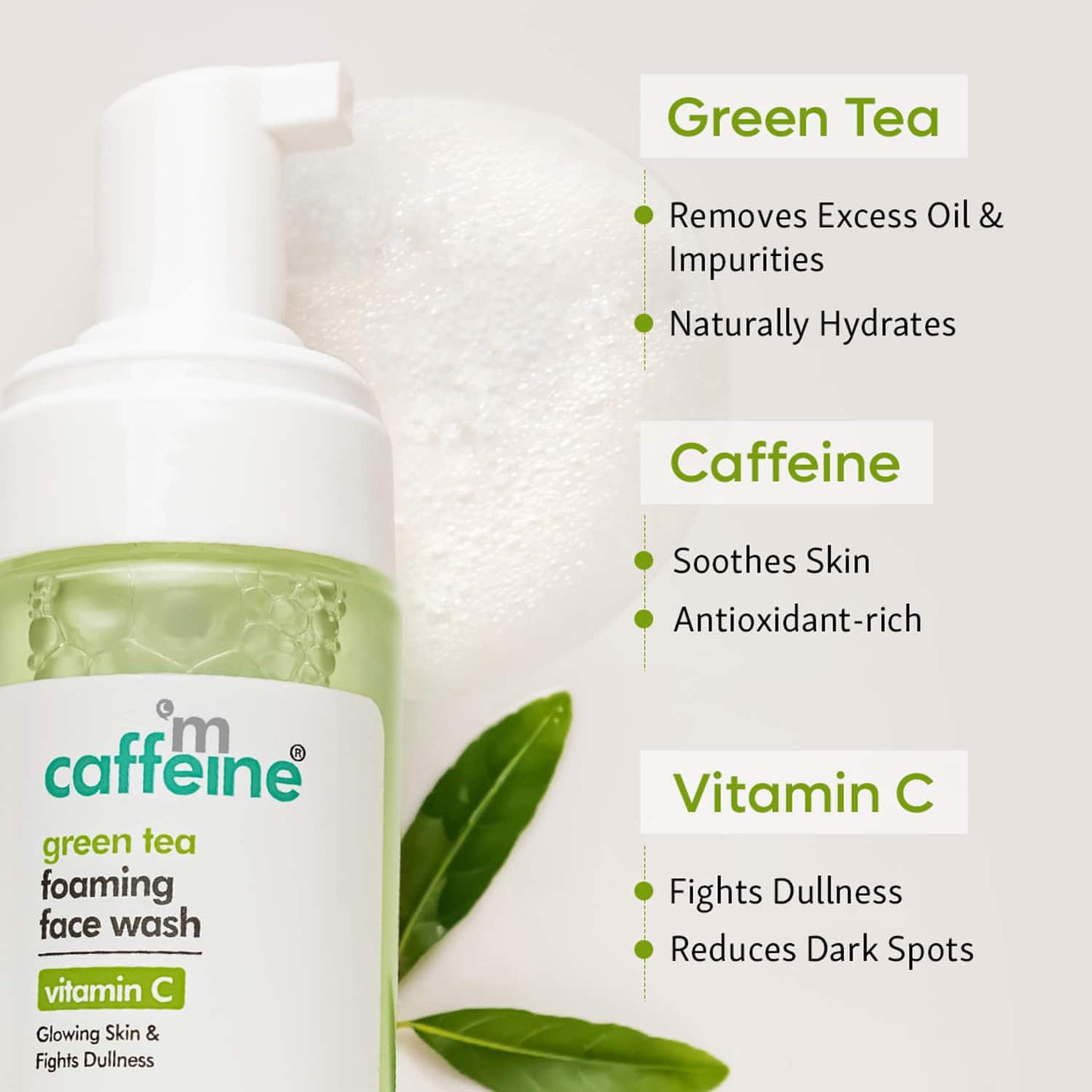 mCaffeine Green Tea Foaming Face Wash with Vitamin C (110ml)