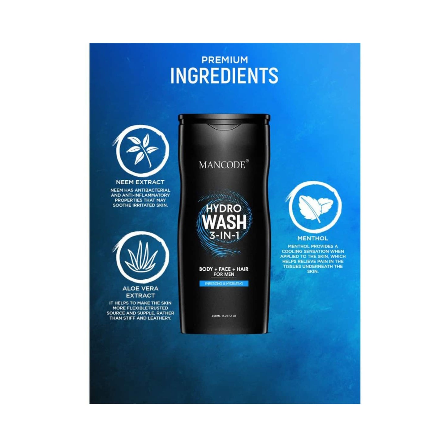 Mancode Hydro Wash 3-In-1 Body Wash (450ml)