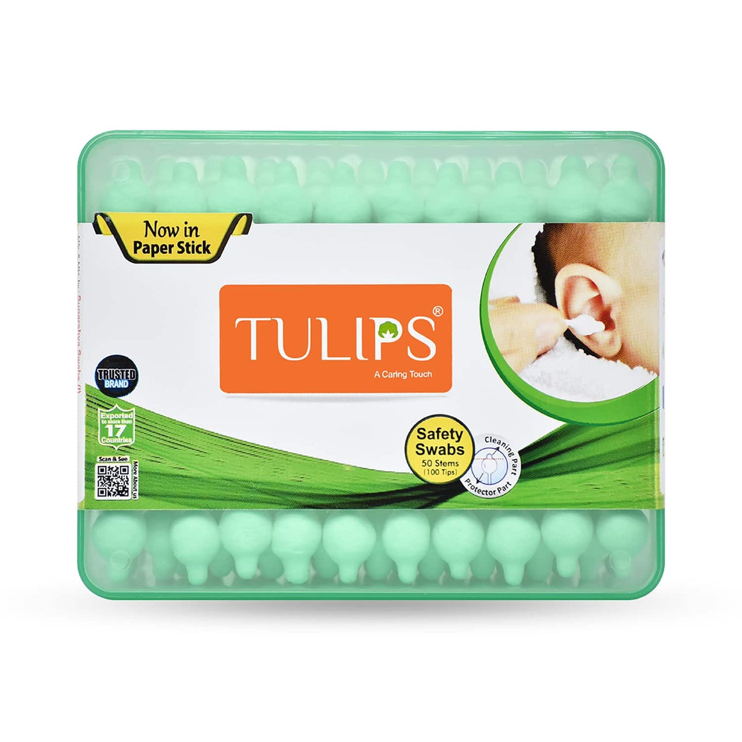 Tulips Paper Stick Safety Cotton Buds With Flat Box (50Pcs)