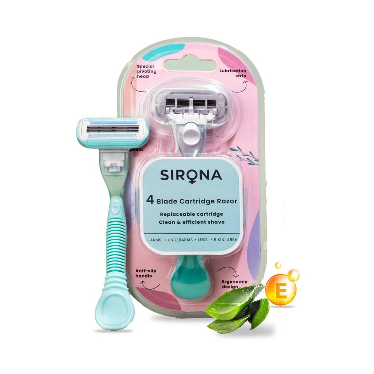 Sirona Reusable 4 Blade Cartridge Hair Removal Body Razor For Women