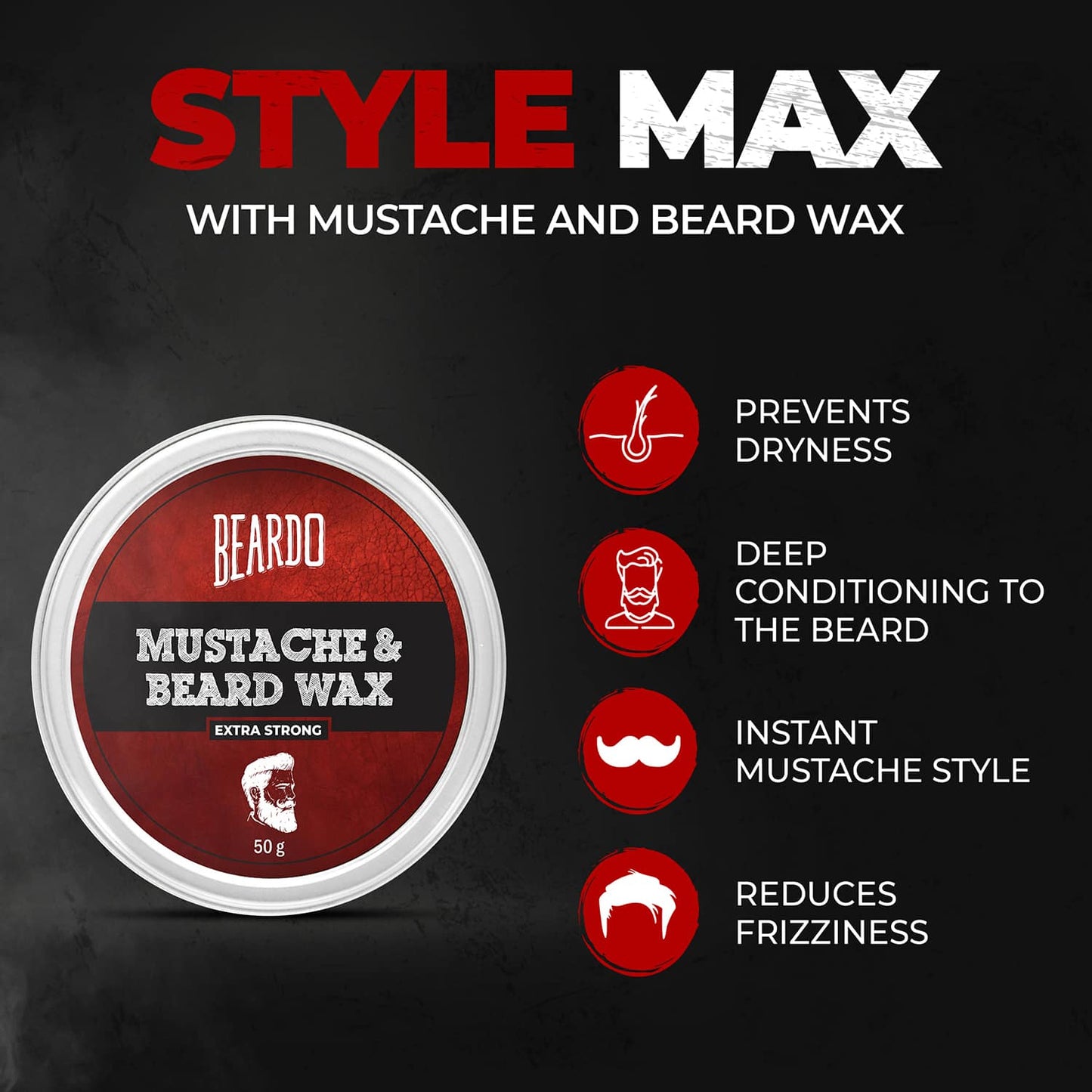 Beardo Mustache & Beard Wax Extra Strong (50g)