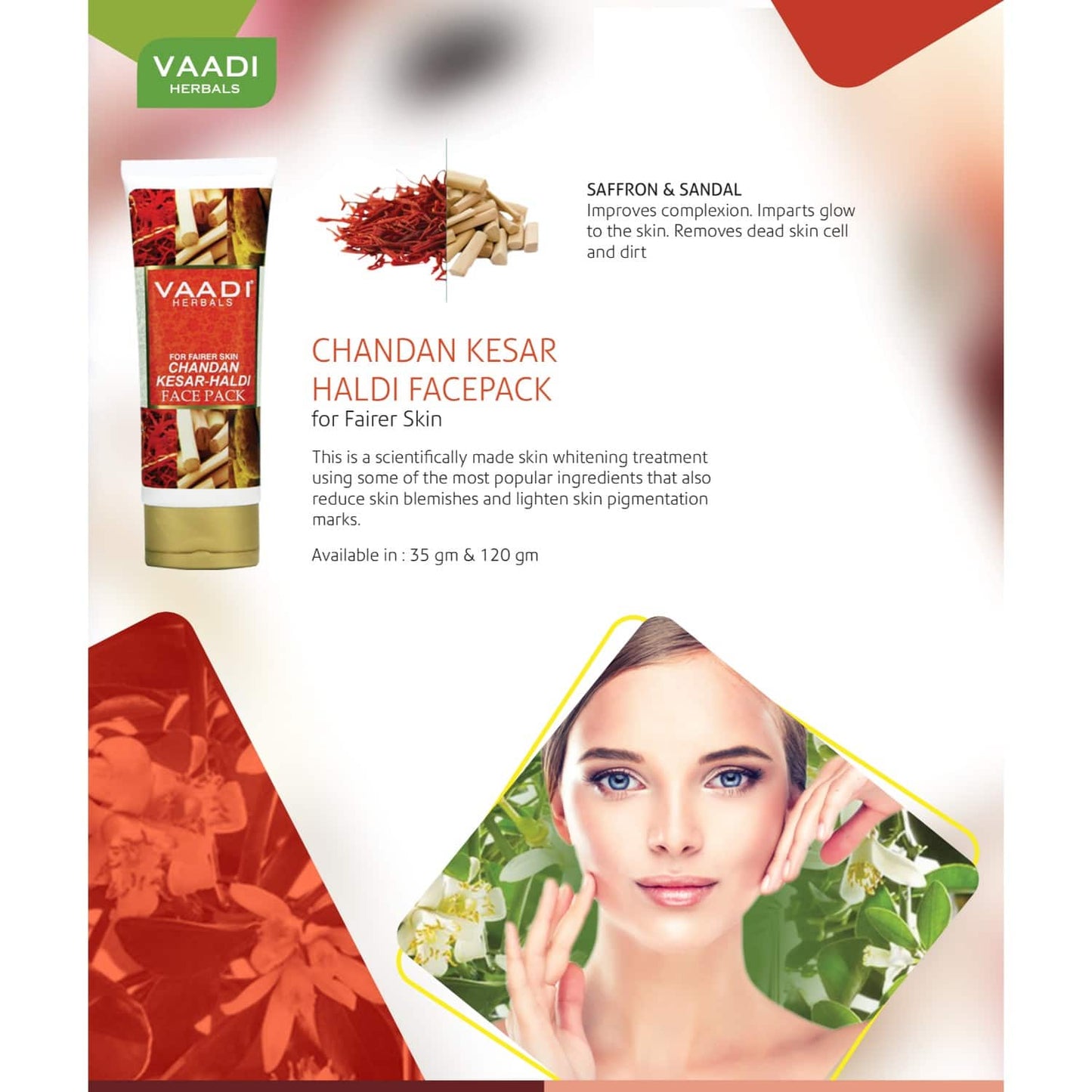 Vaadi Herbals Chandan Kesar Haldi Face Pack (120g)