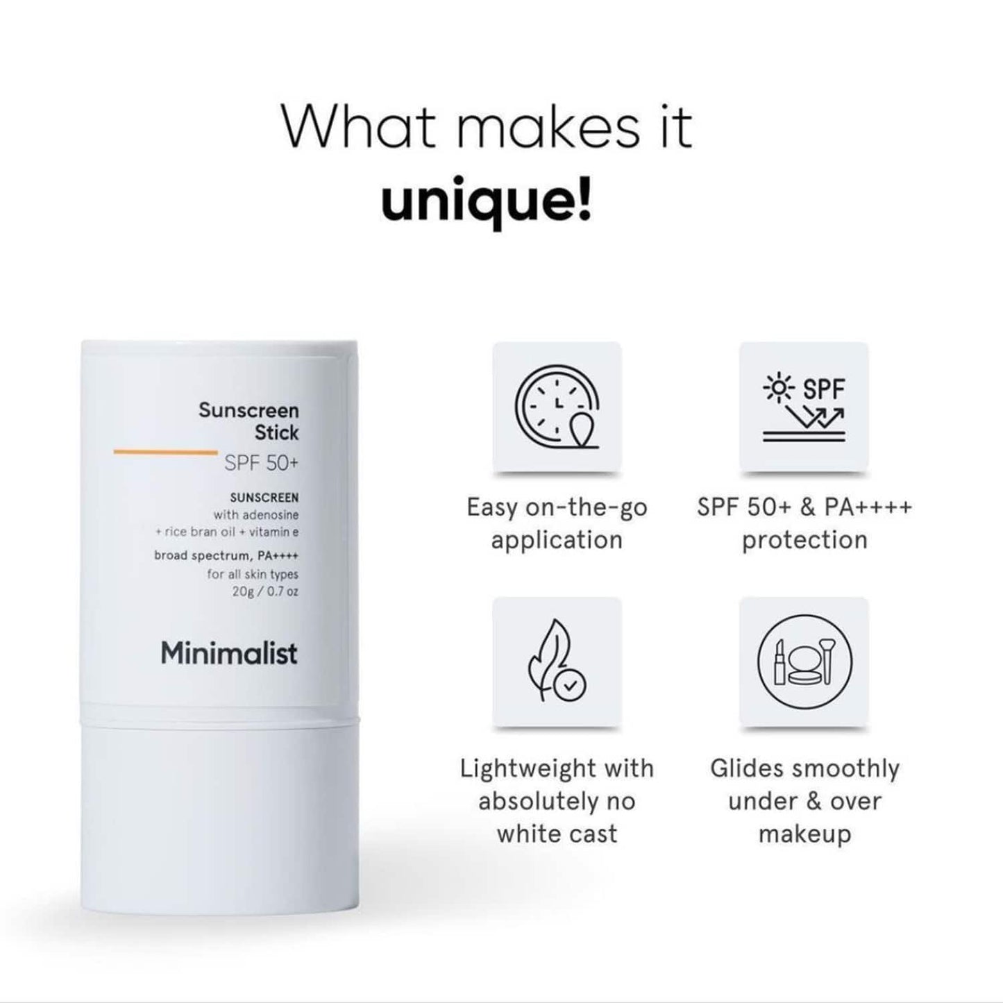 Minimalist SPF 50 Sunscreen Stick With Adenosine, Rice Bran Oil & Vitamin E Broad Spectrum PA++++ (20g)