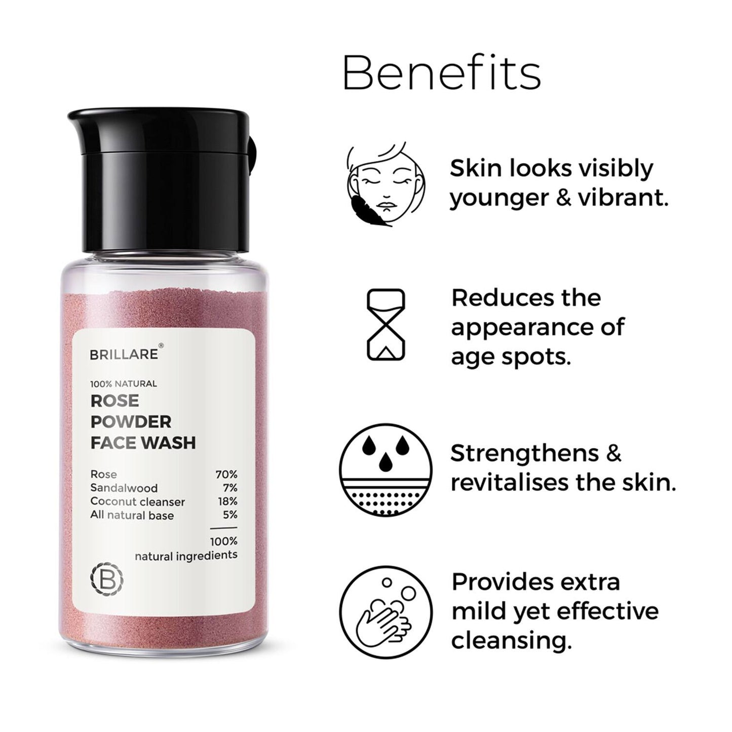 Brillare Rose Powder Face Wash (15g) Combo For Hydrated, Younger Looking Skin