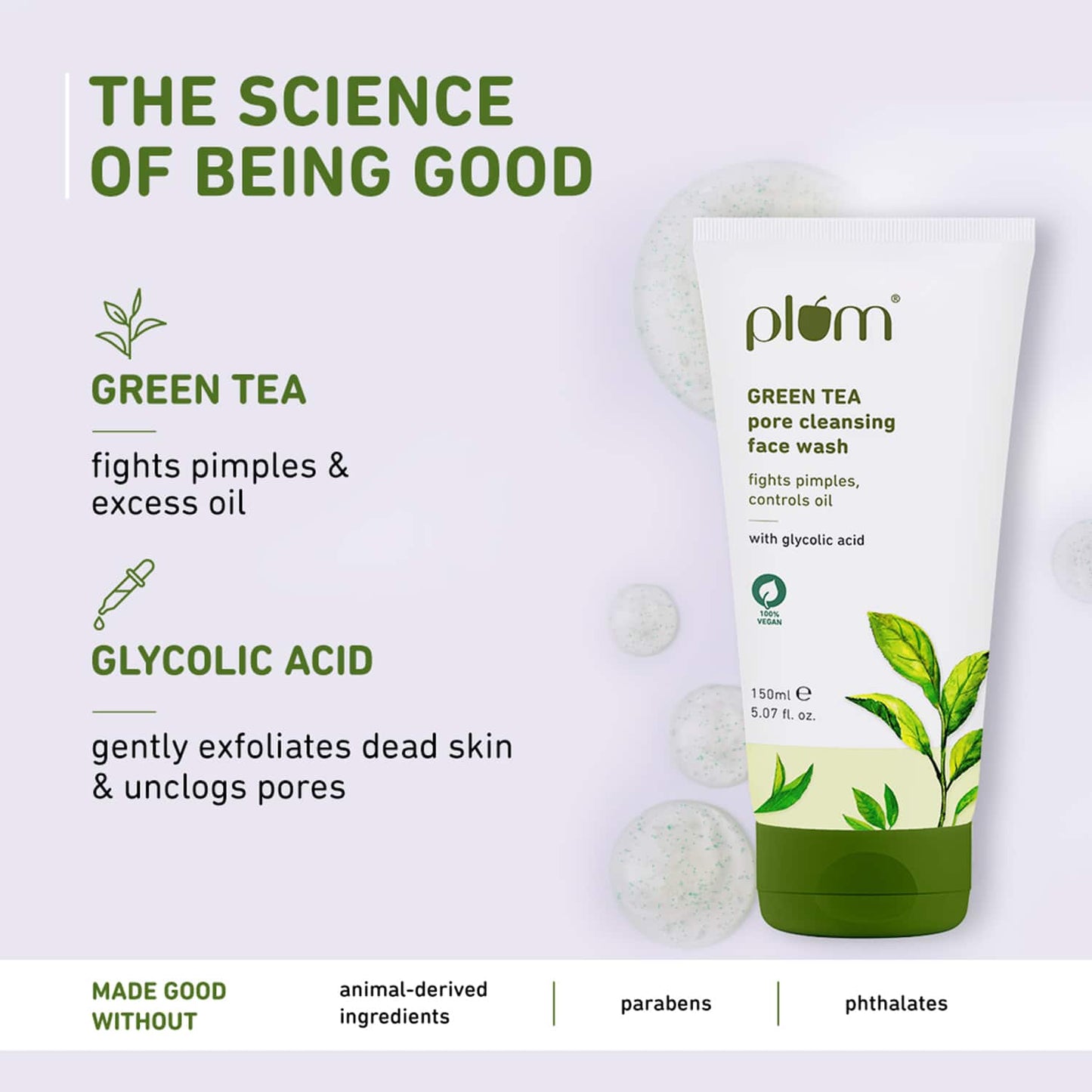 Plum Green Tea Pore Cleansing Gel Face Wash with Glycolic Acid Fights Acne & Oil Clear Skin (150 ml)