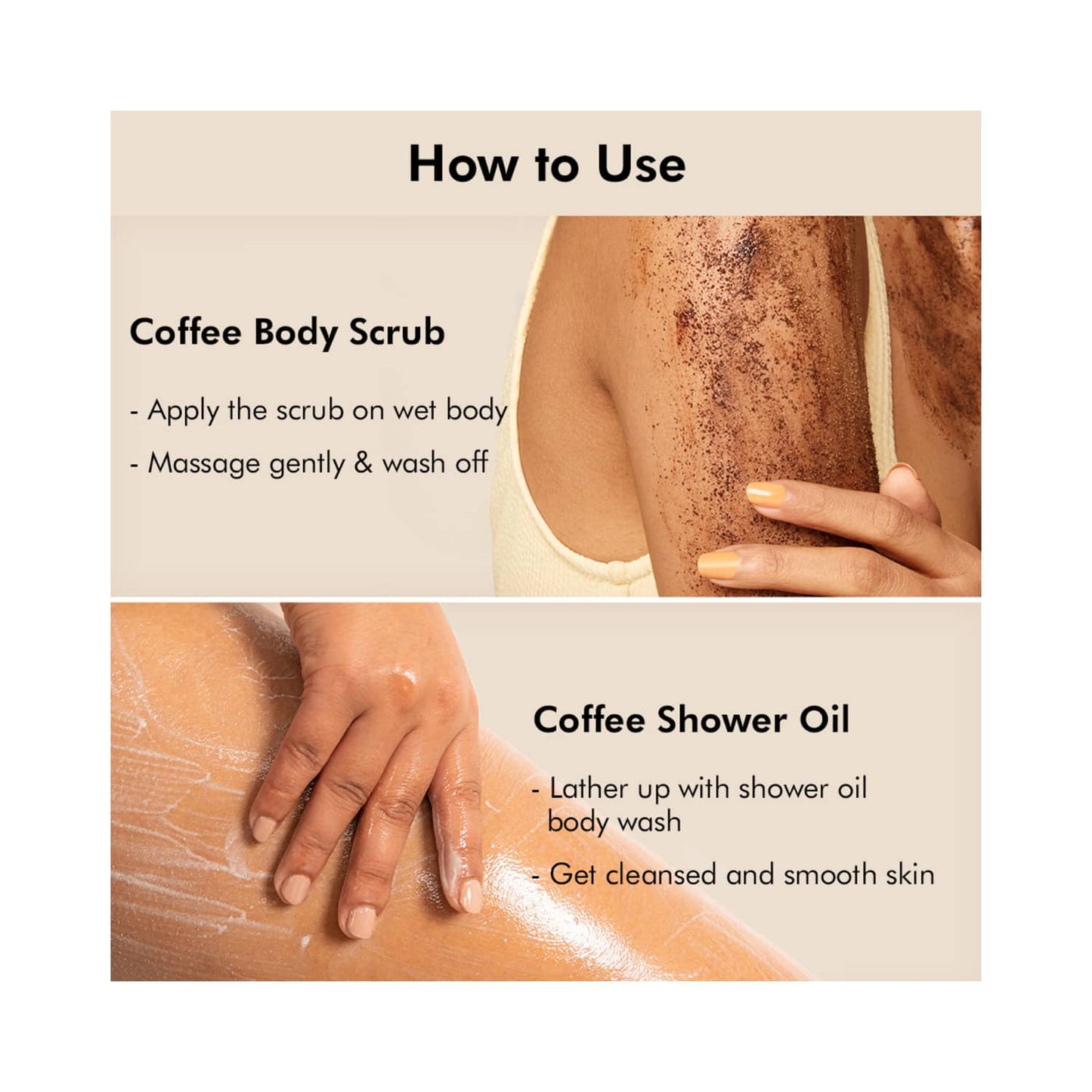 mCaffeine Naked & Raw Coffee Shower Oil And Naked & Raw Coffee Body Scrub - (2Pcs)