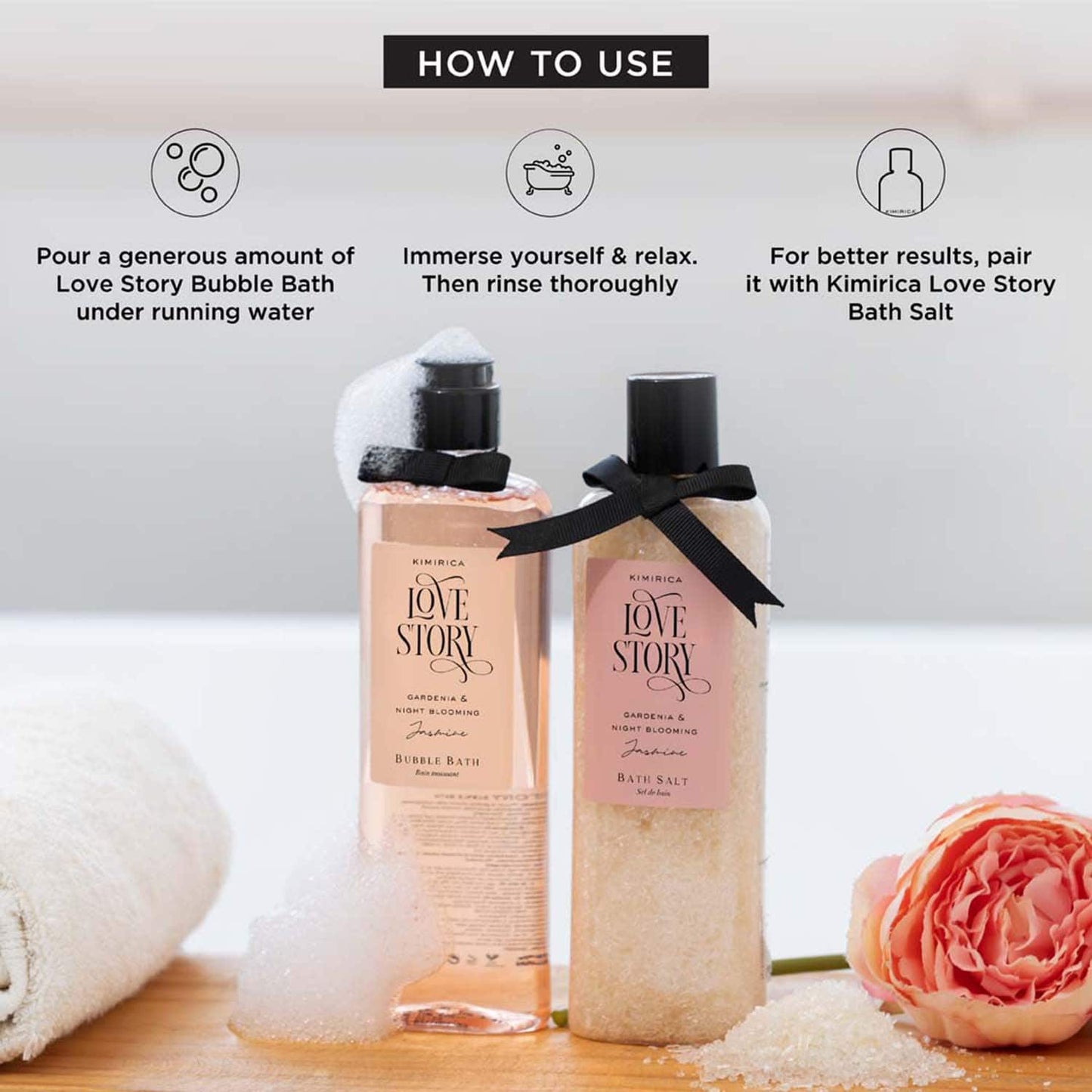 Kimirica Love Story Bubble Bath Bottle For Relaxing & Hydrating Bath SLS & Paraben Free (290 ml)