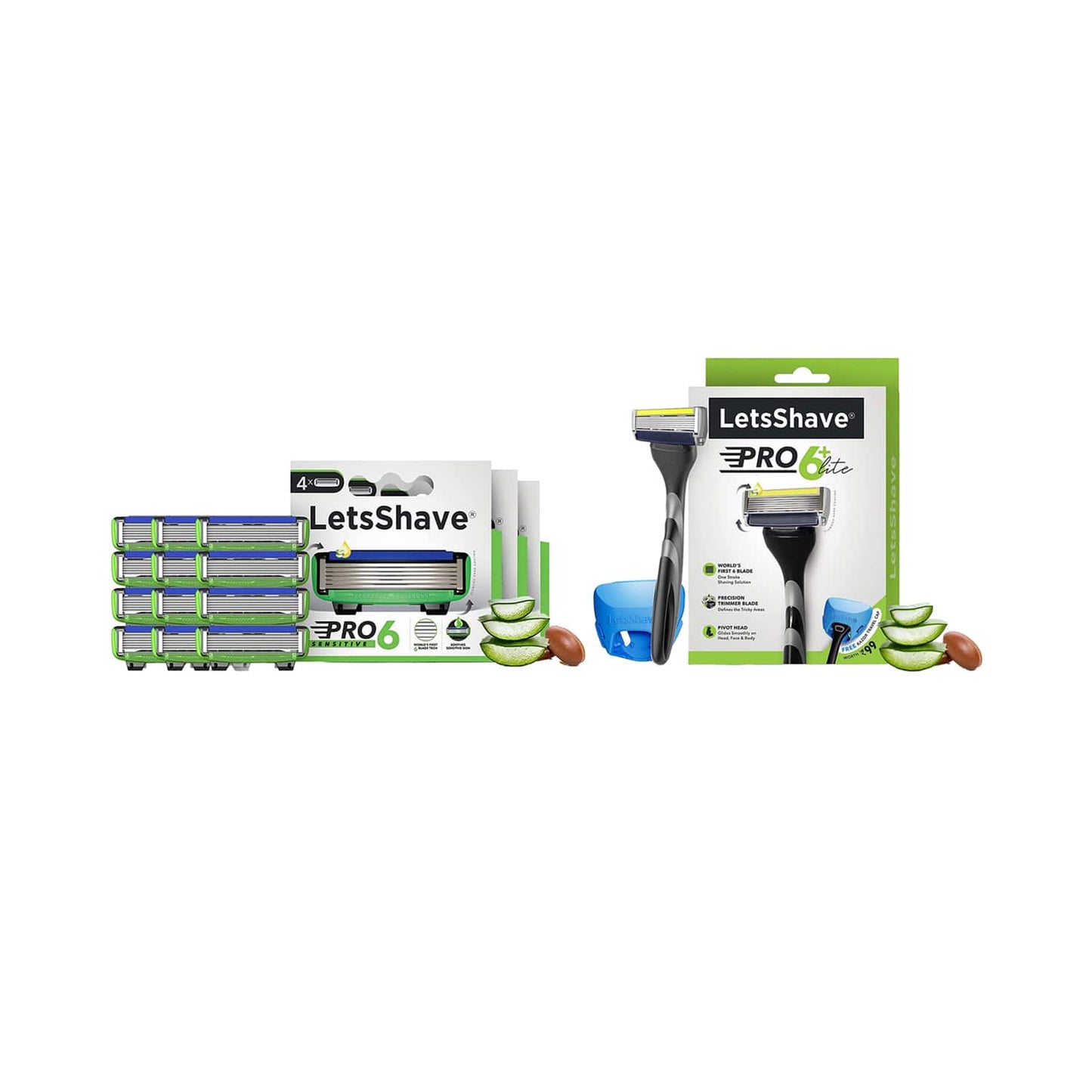 LetsShave Pro 6 Sensitive Razor Blades & 6 + Shaving Razor Men Combo