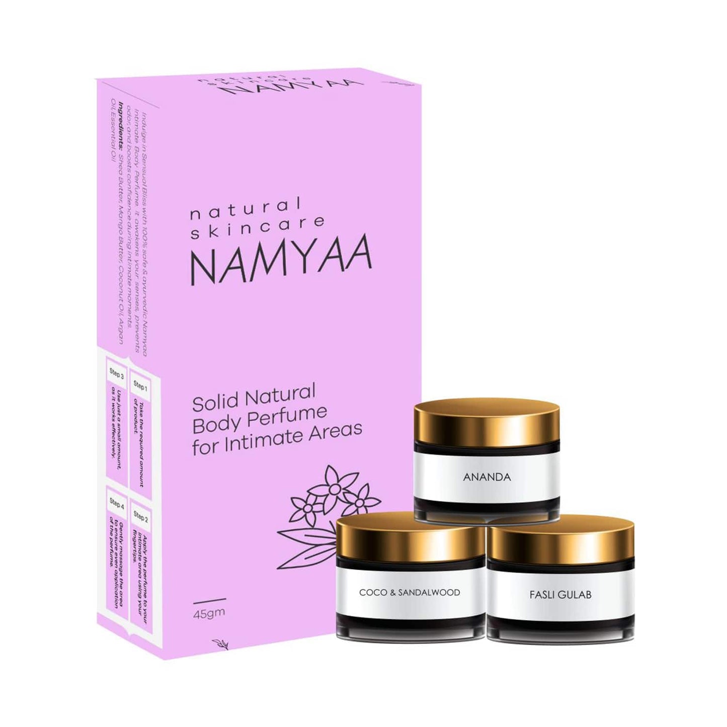 Namyaa Solid Natural Body Perfume for Sensitive Areas Underarms and Bikini Area for Women - Pack of 3