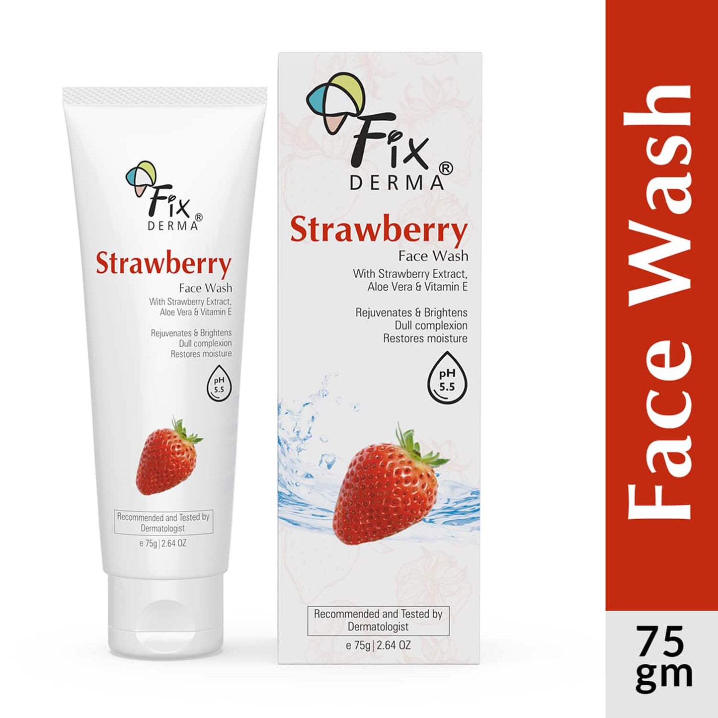 Fixderma Strawberry Facewash with 0.2% Vitamin E & Strawberry Extract (75g)