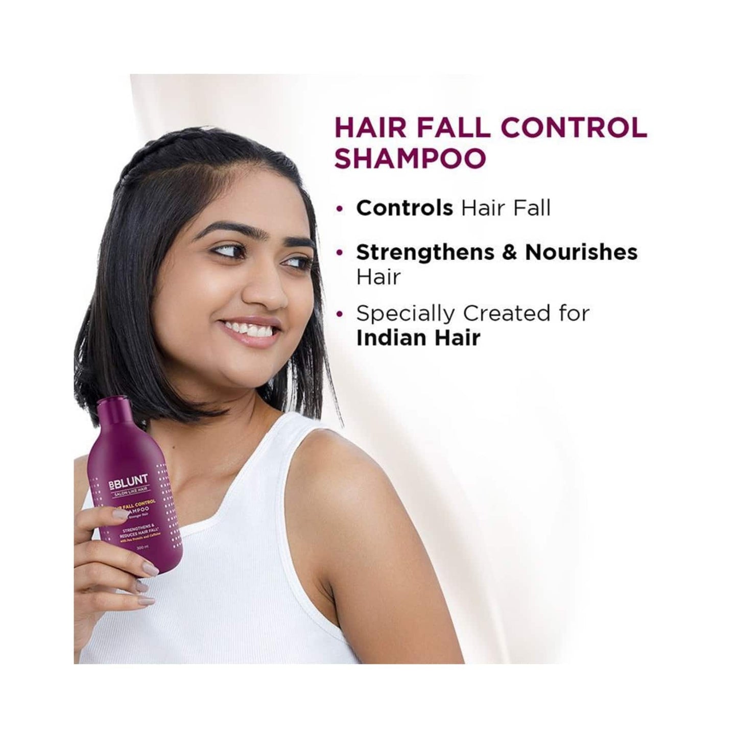 BBlunt Hair Fall Control Shampoo With Pea Protein & Caffeine For Stronger Hair (300ml)