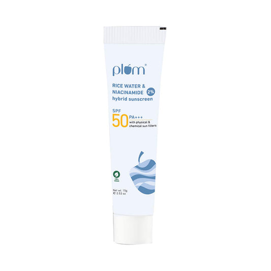 Plum 2% Niacinamide & Rice Water Hybrid Face Sunscreen With SPF 50 PA+++ (15g)