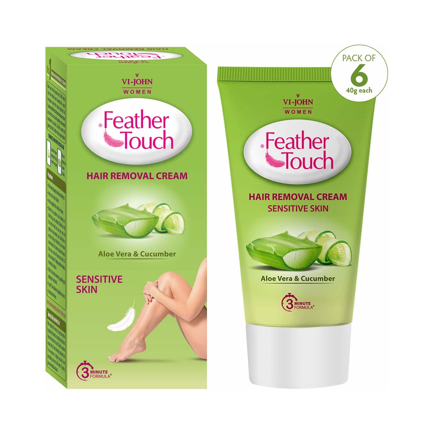 VI-JOHN Feather Touch Aloe Vera & Cucumber Hair Removal Cream (Pack of 6)