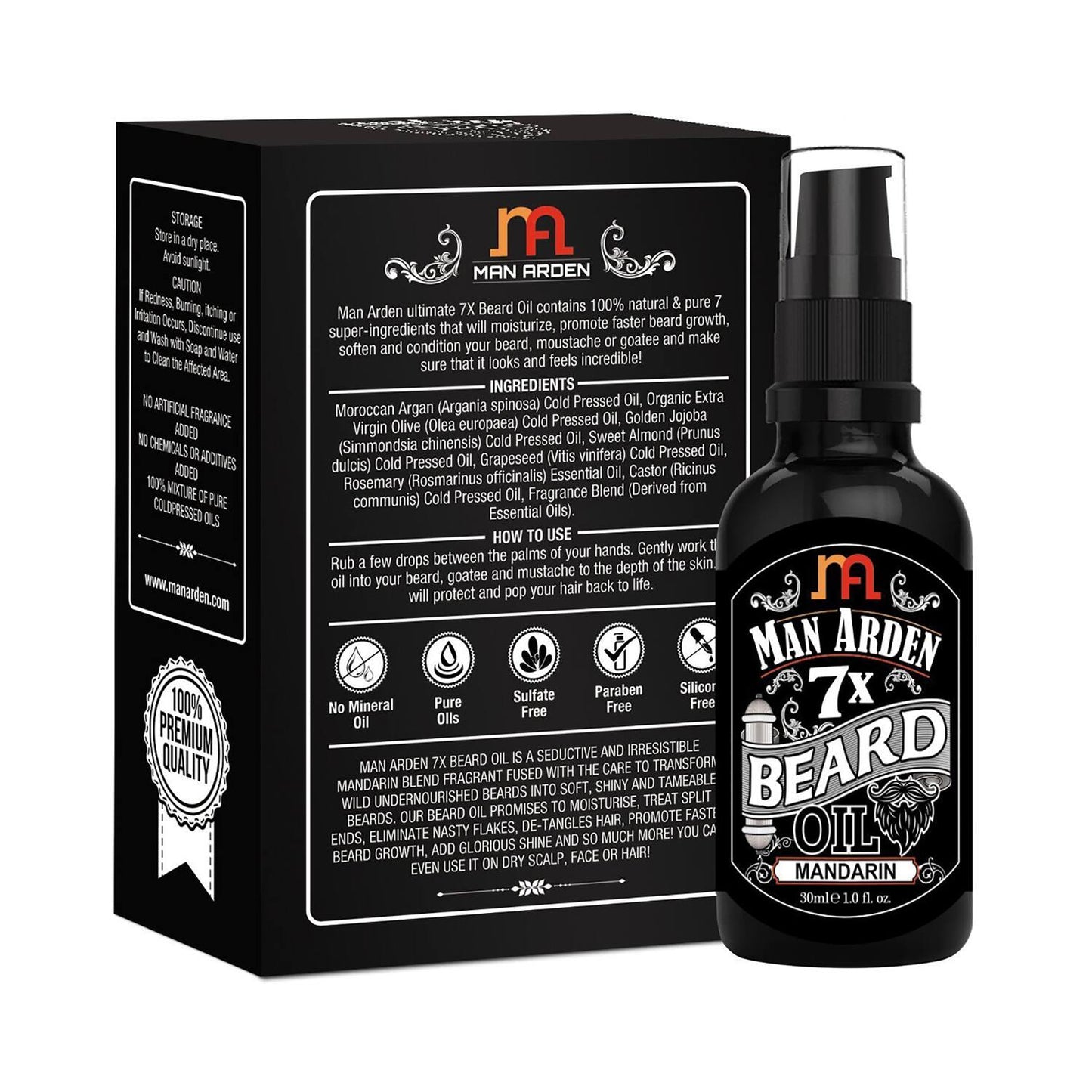 Man Arden 7X Mandarin Beard Oil For Beard Growth & Nourishment (30ml)