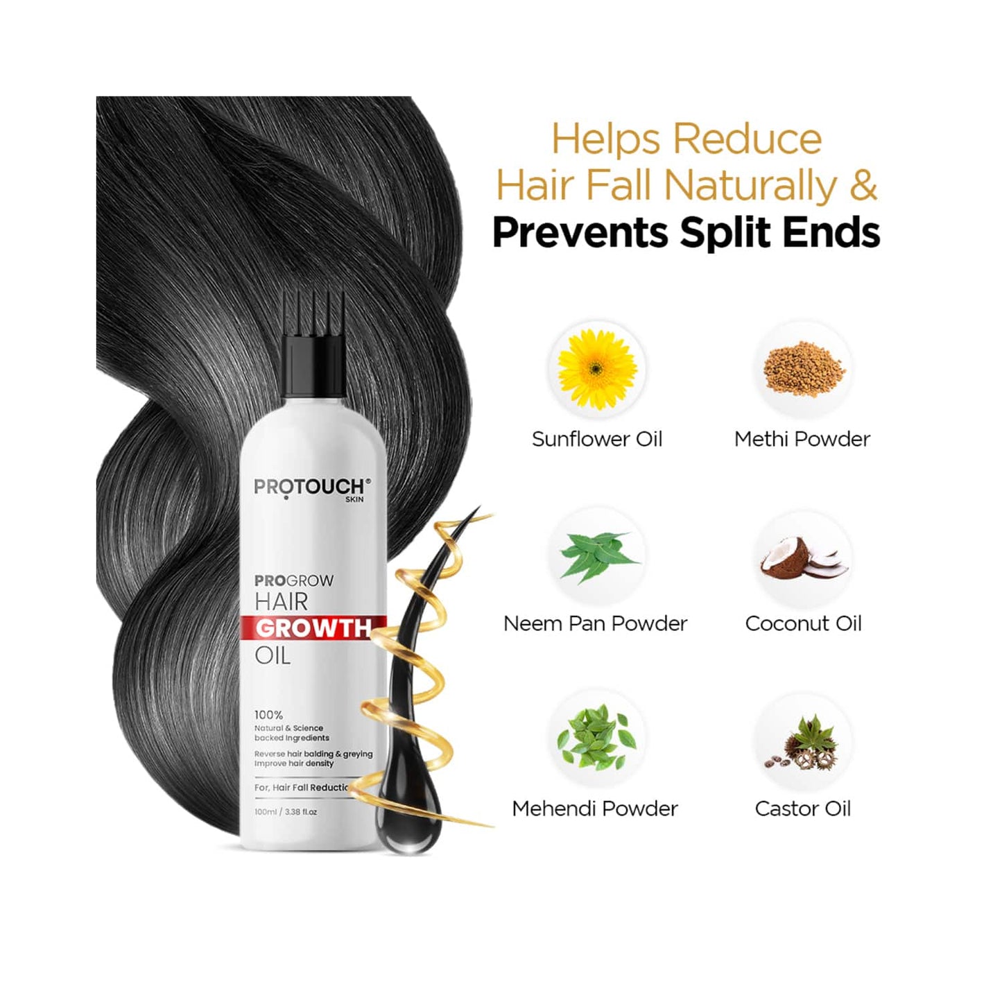 Protouch PROGROW Hair Growth Oil with Rosemary & Methi For Anti Hair Fall & Anti Dandruff