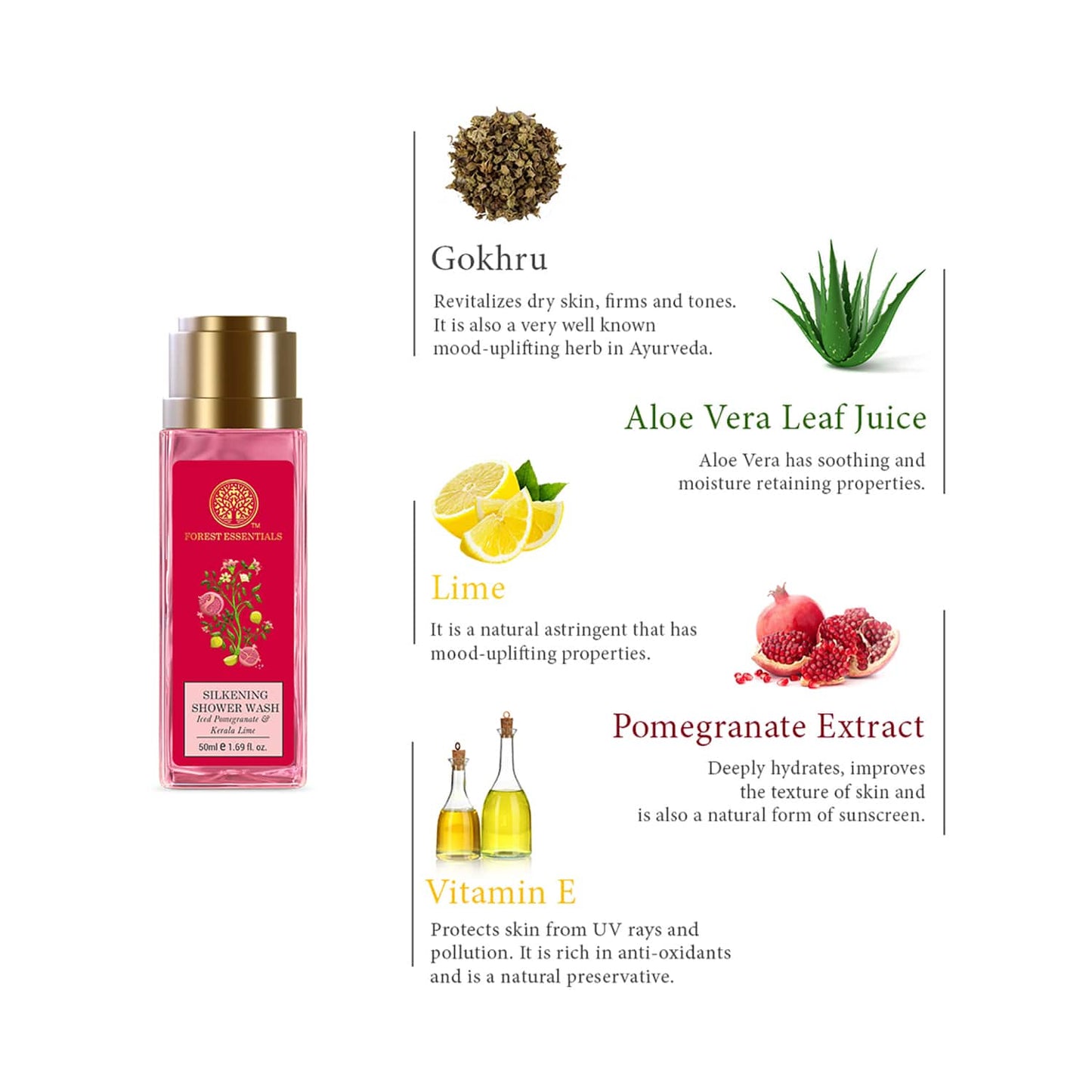 Forest Essentials Iced Pomegranate & Kerala Lime Silkening Shower Wash (50ml)