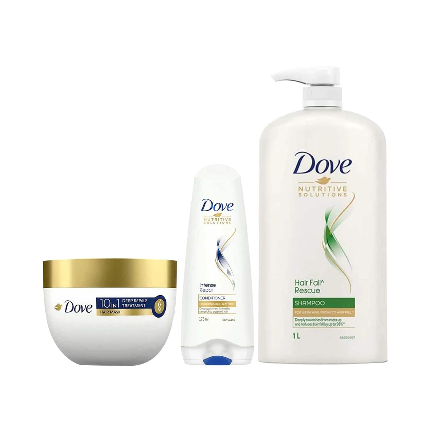 Dove Hair Fall Rescue Shampoo + Intense Repair Conditioner + Deep Repair Treatment Hair Mask Combo