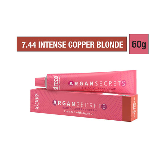 Streax Professional Argan Secrets Hair Colorant Cream - 7.44 Intense Copper Blonde (60g)