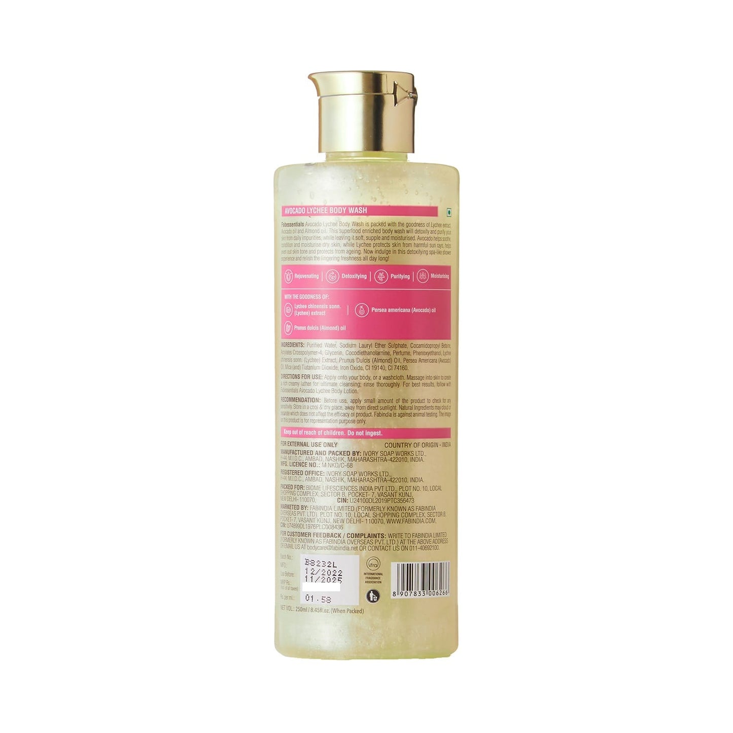 Fabessentials by Fabindia Avocado Lychee Body Wash Infused With Almond Oil (250ml)