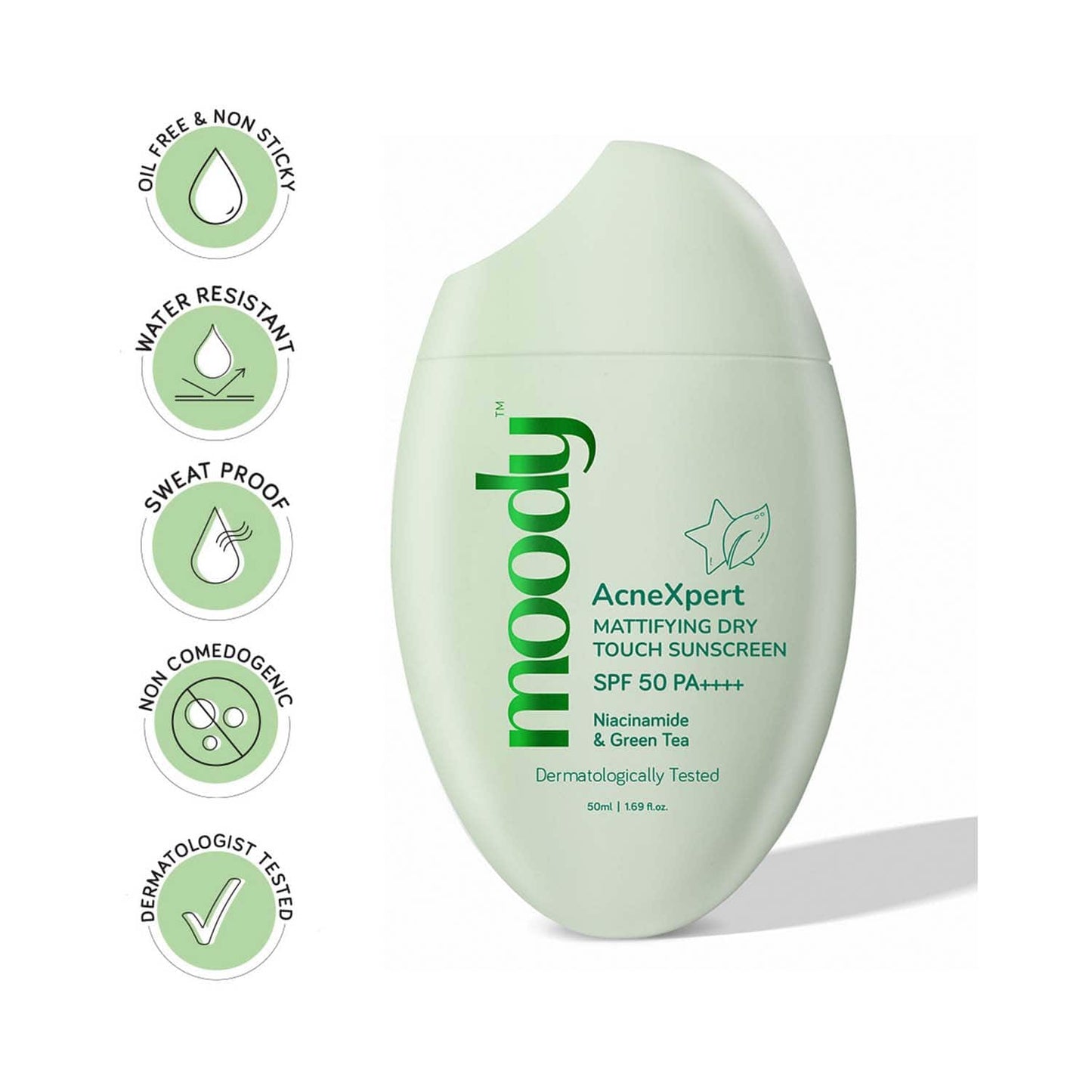 Moody Acnexpert Mattifying Sunscreen with SPF 50 PA+++ (50 ml)