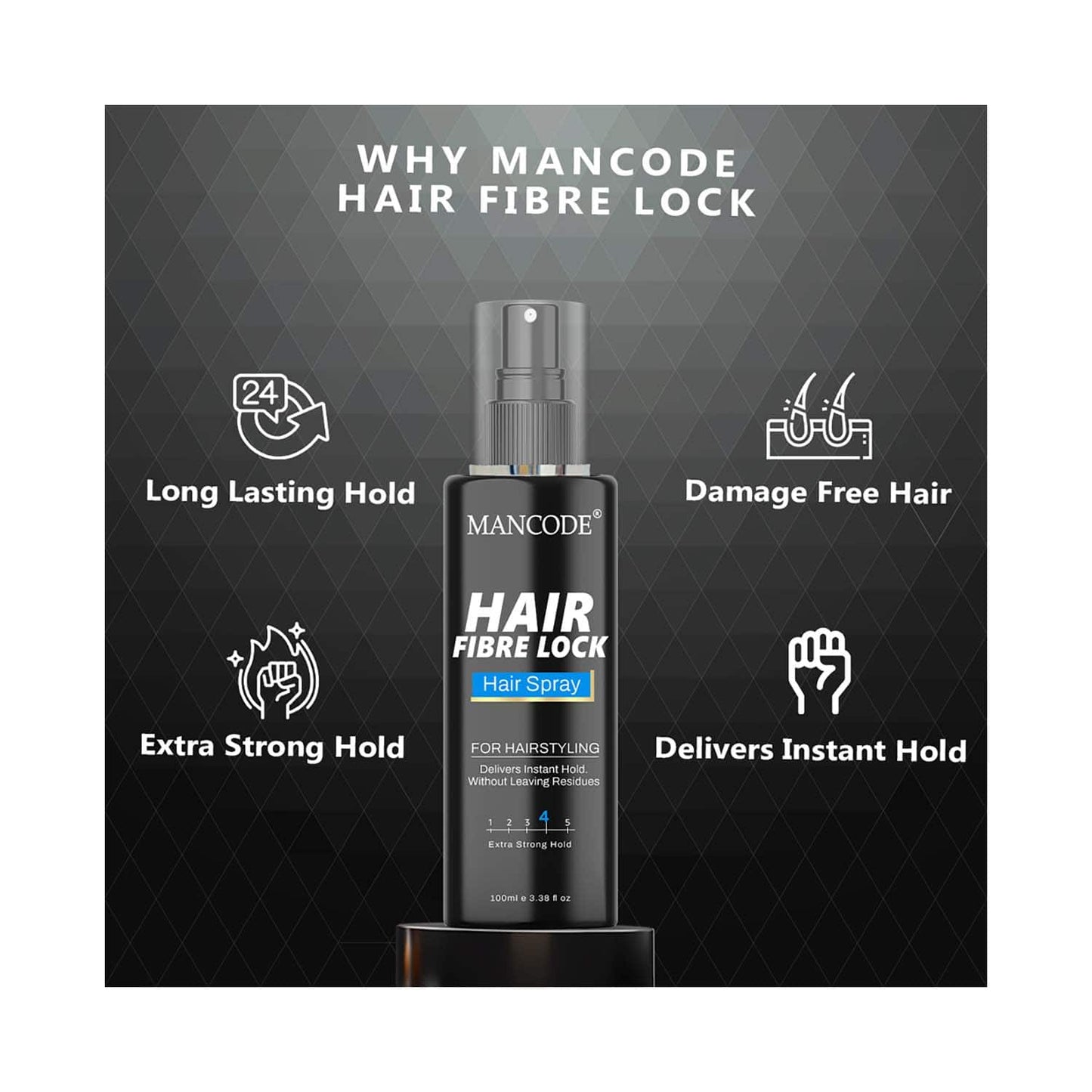 Mancode Hair Fibre Lock Lightweight Hair Spray For Hair Styling Delivers Instant Hold (100 ml)