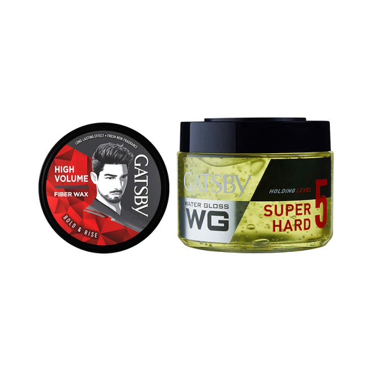 Gatsby Bold & Rise High Volume Fiber Wax (75g) & Level 5 Water Gloss Super Hard (300g) Combo