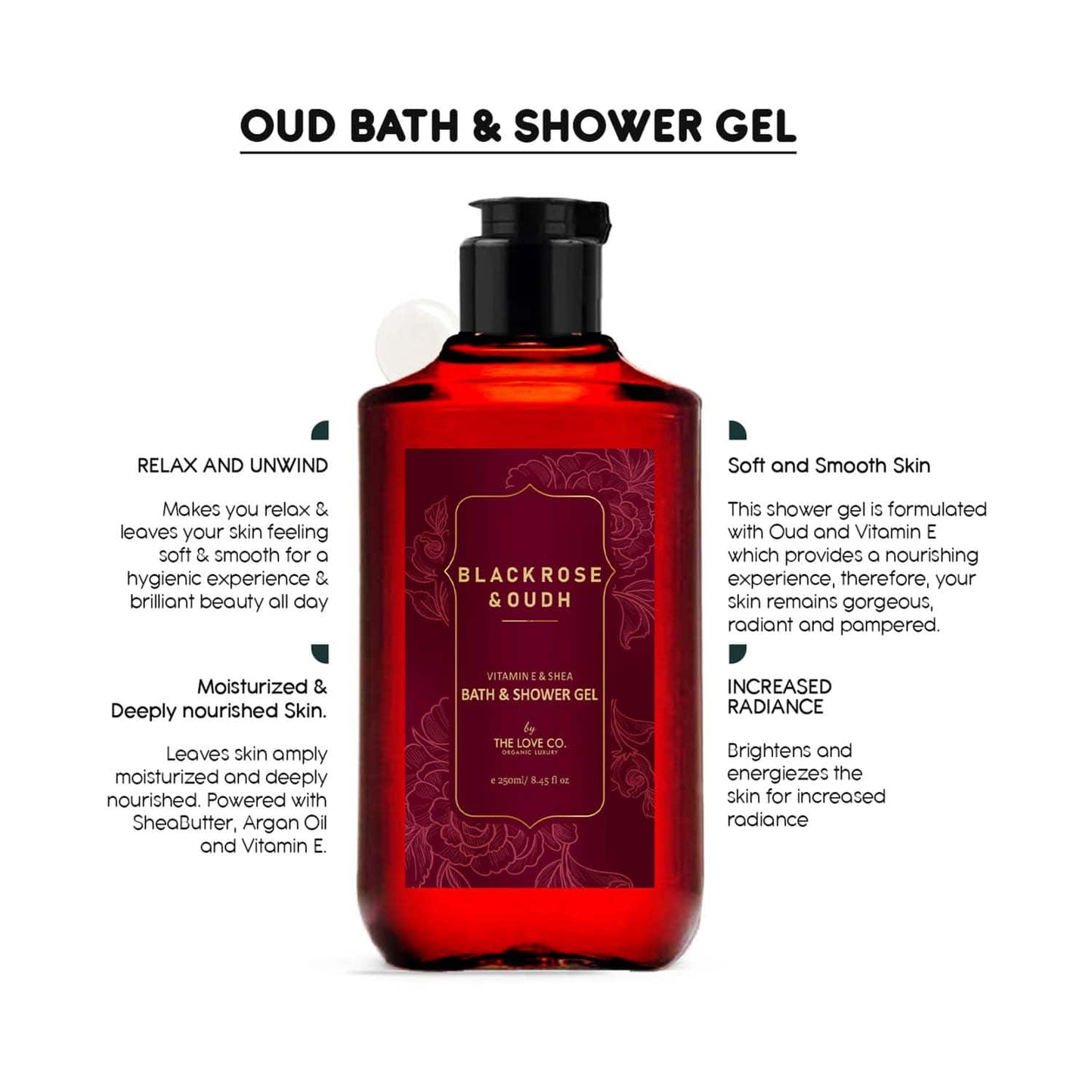 THE LOVE CO. Black Rose & Oud Bath & Shower Gel (250ml)