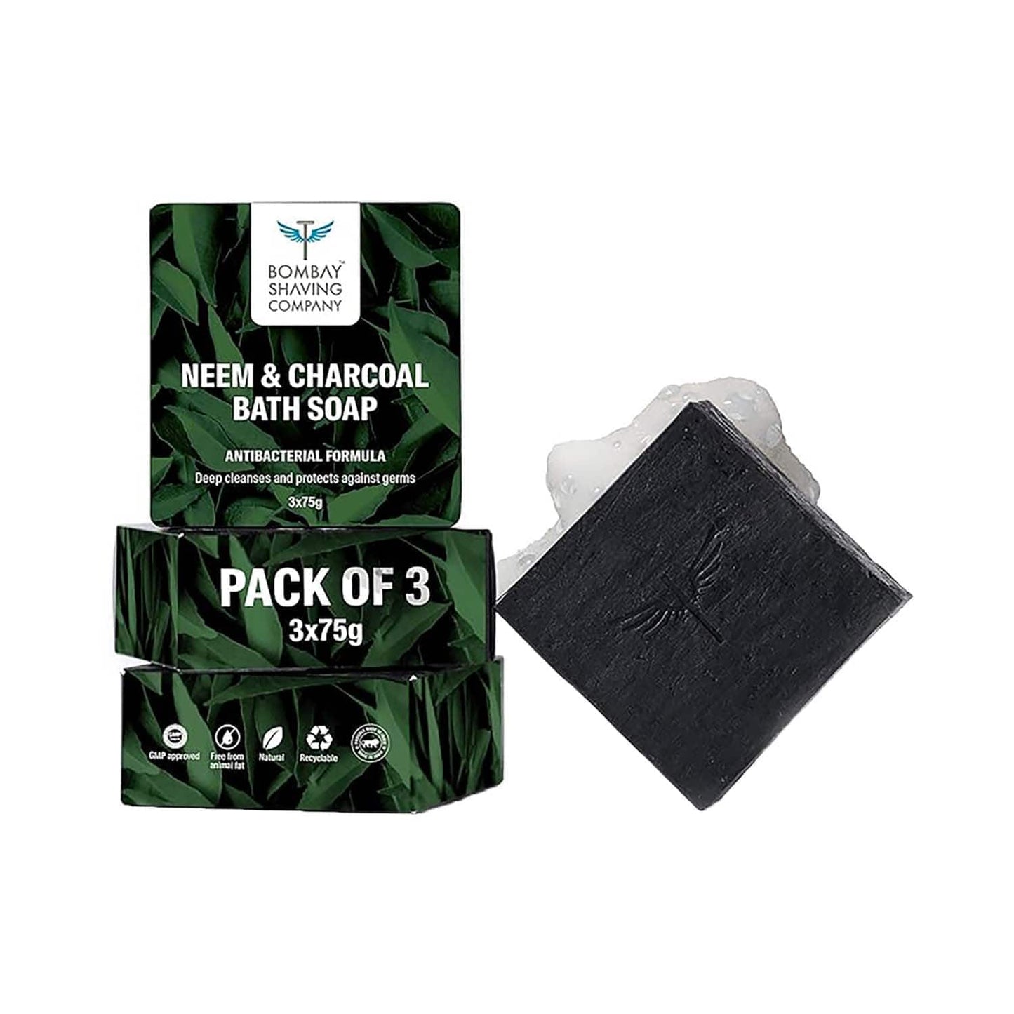 Bombay Shaving Company Charcoal Face Wash (100 g) + Neem & Charcoal Bath Soap (3 pcs) For Men Combo